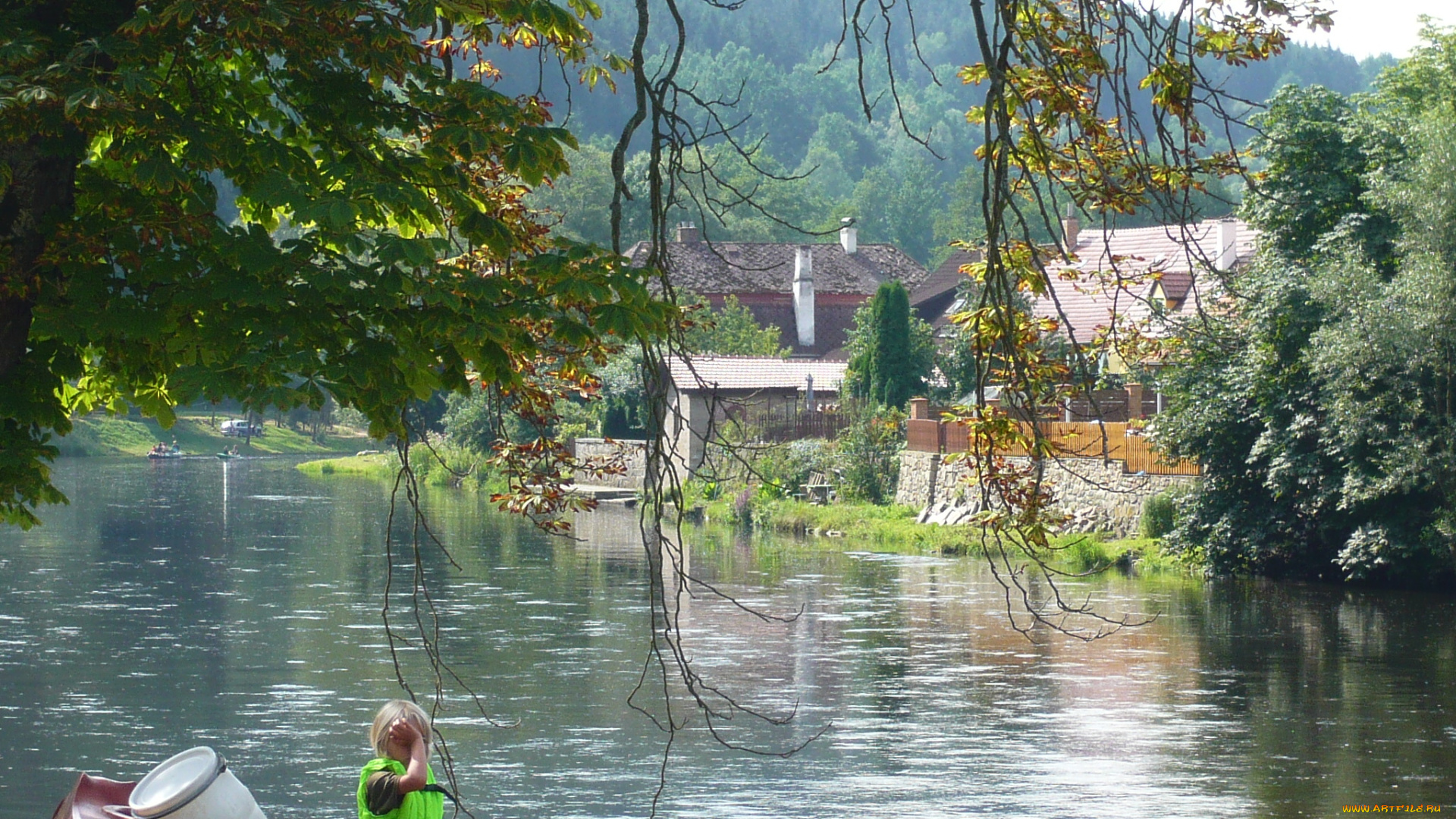 природа, реки, озера, река, дома, лето