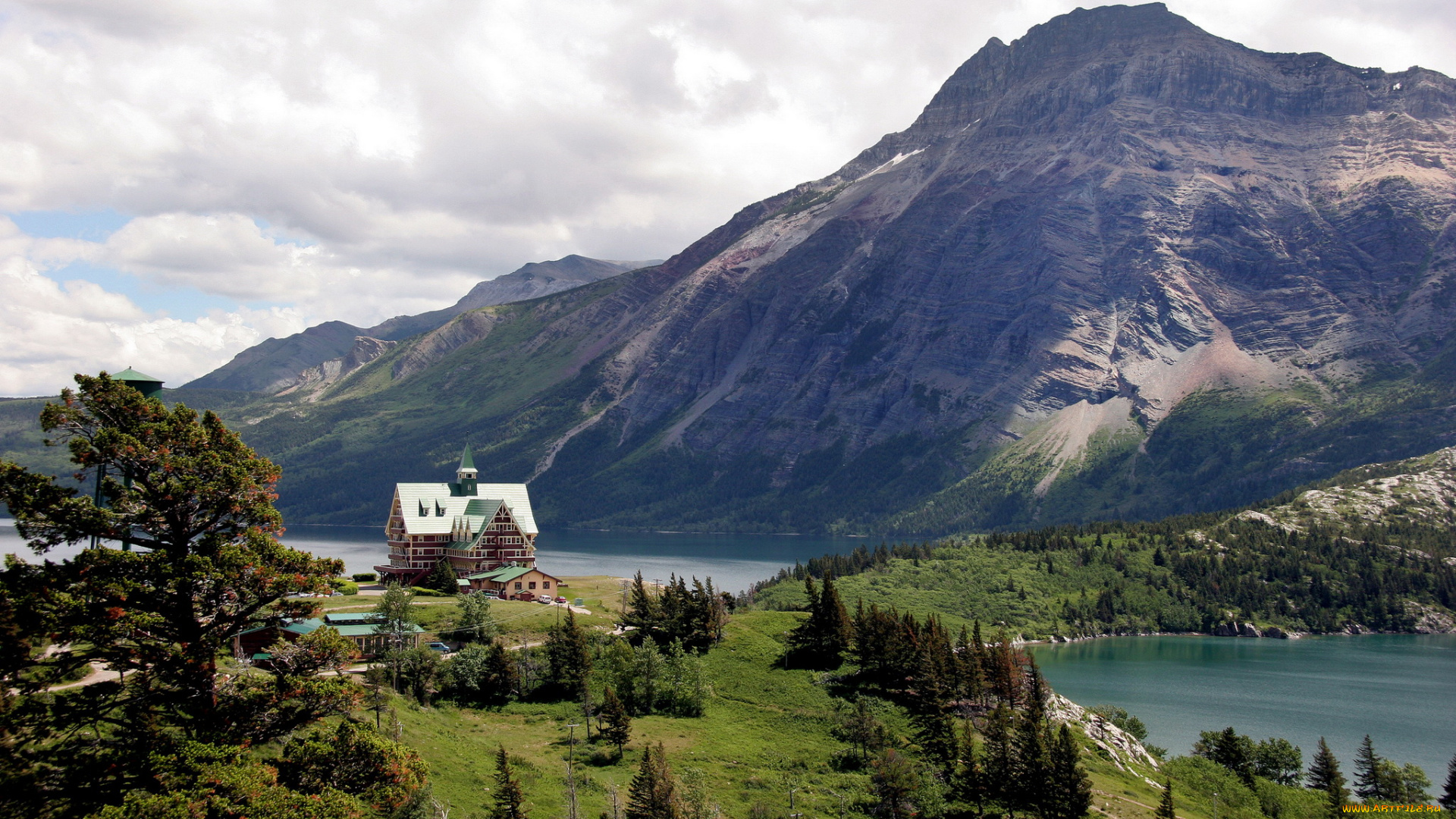 waterton, lakes, national, park, prince, wales, hotel, природа, пейзажи, отель, горы, озеро