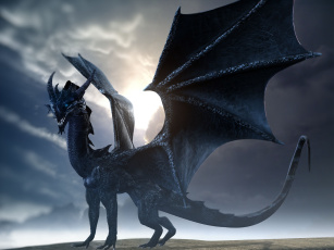 Картинка 3д графика creatures существа дракон цветной крылья пасть рога