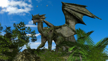 Картинка 3д графика creatures существа холм дракон крылья броня