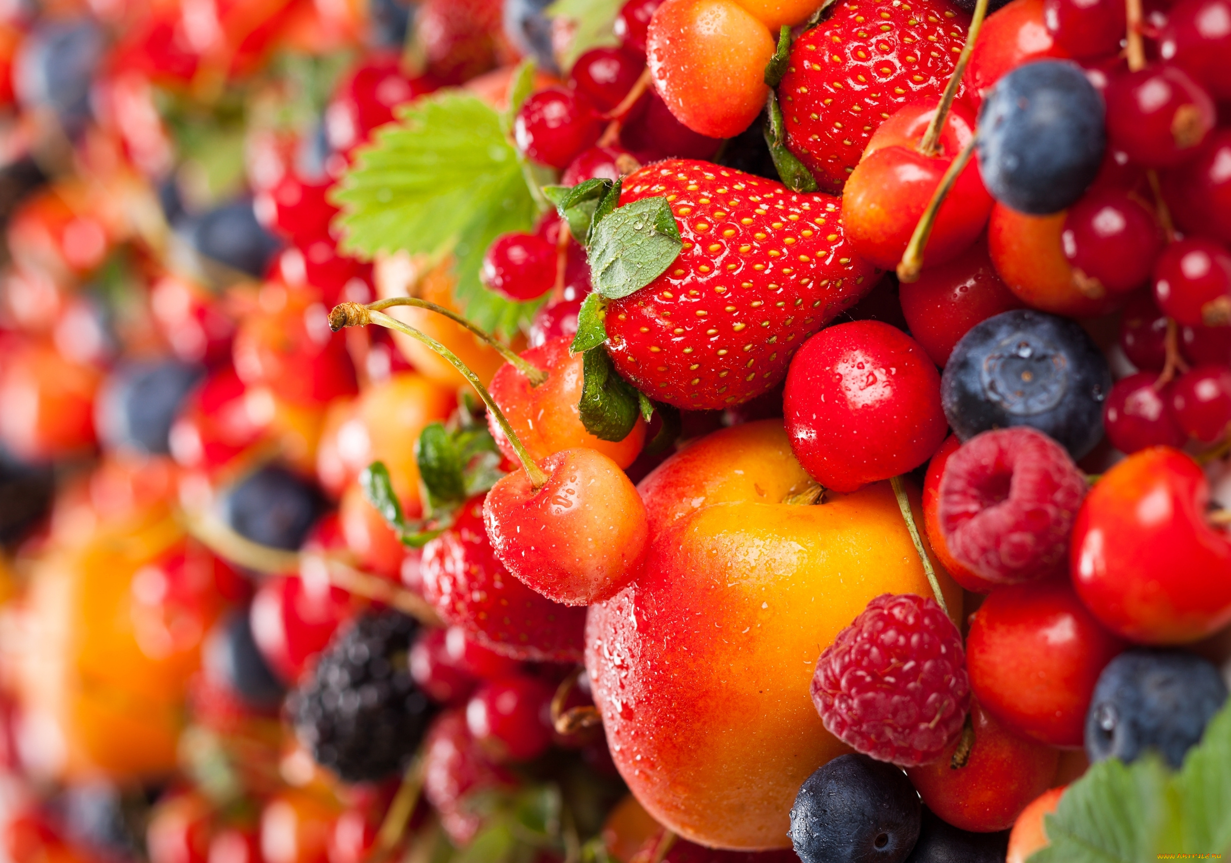 еда, фрукты, , ягоды, малина, голубика, черешня, клубника