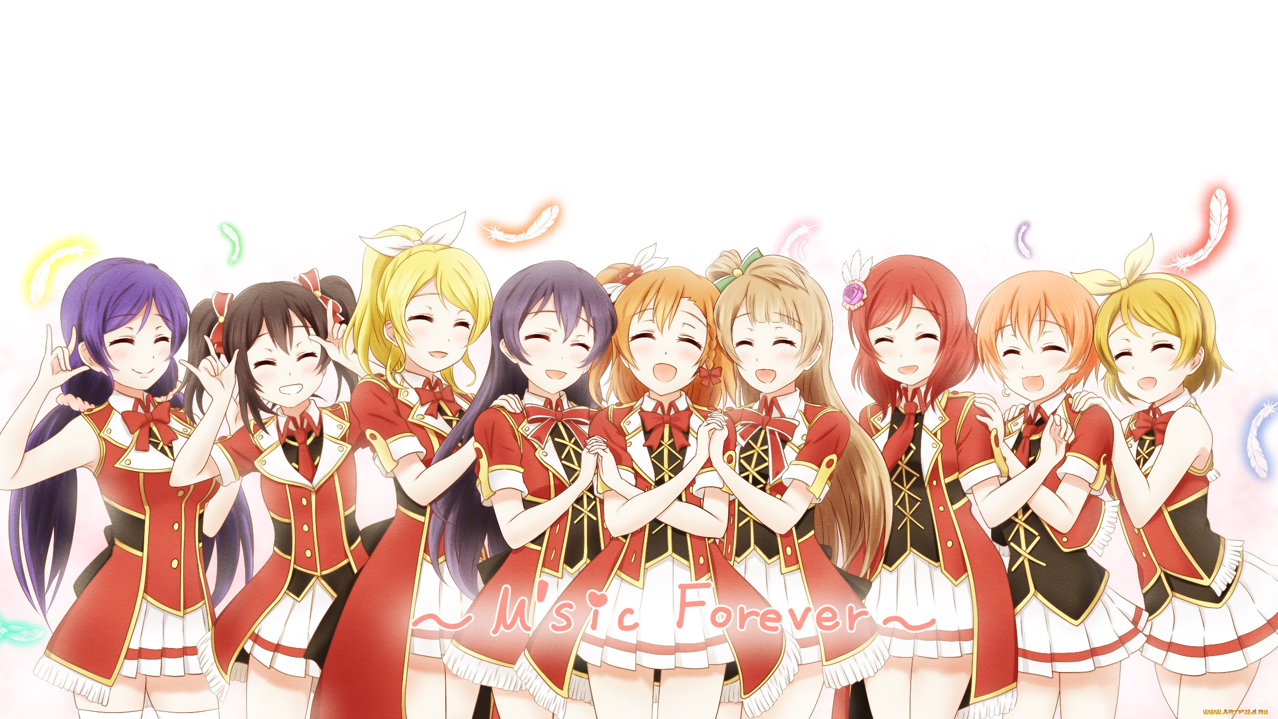 аниме, love, live, , school, idol, project, девушки, взгляд, фон