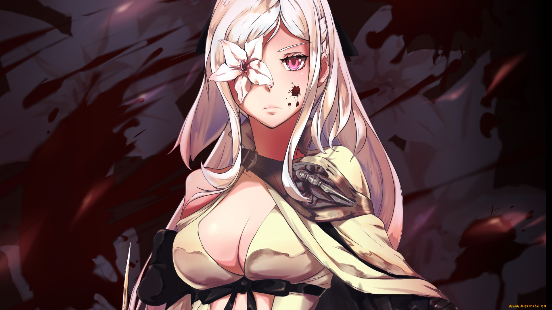 аниме, unknown, , другое, art, tagme, drakengard, zero, демон, кровь, ночь, красные, глаза, пятна