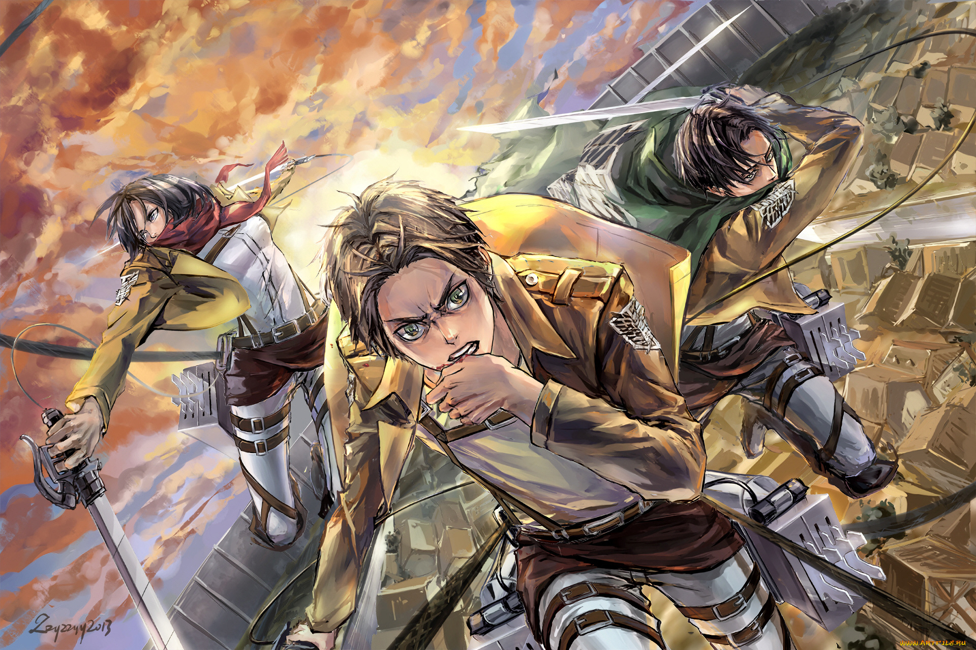 аниме, shingeki, no, kyojin, атака, титанов