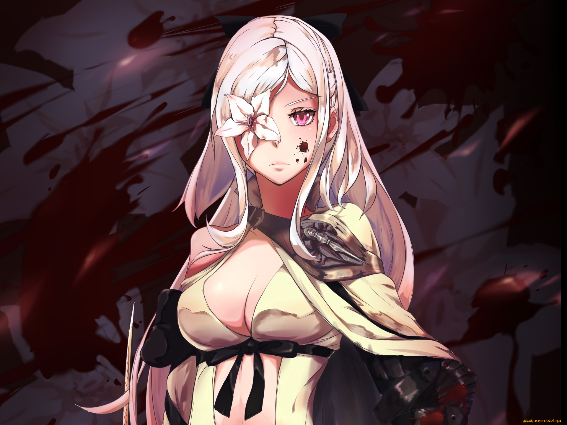 аниме, unknown, , другое, art, tagme, drakengard, zero, демон, кровь, ночь, красные, глаза, пятна