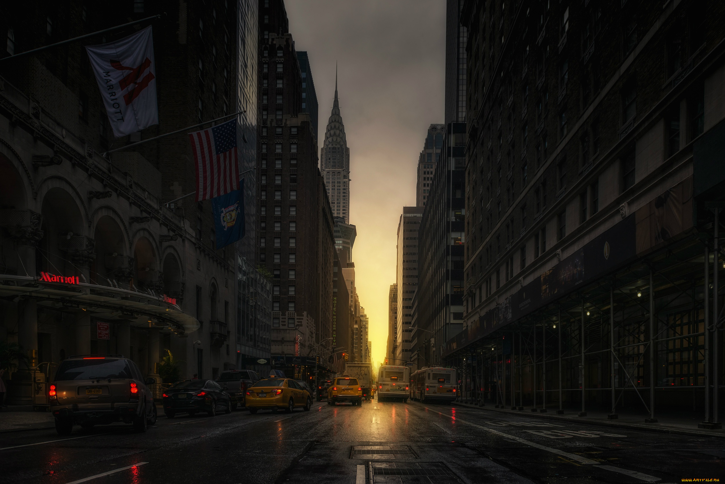 города, нью-йорк, , сша, машины, улица, такси, manhattanhenge