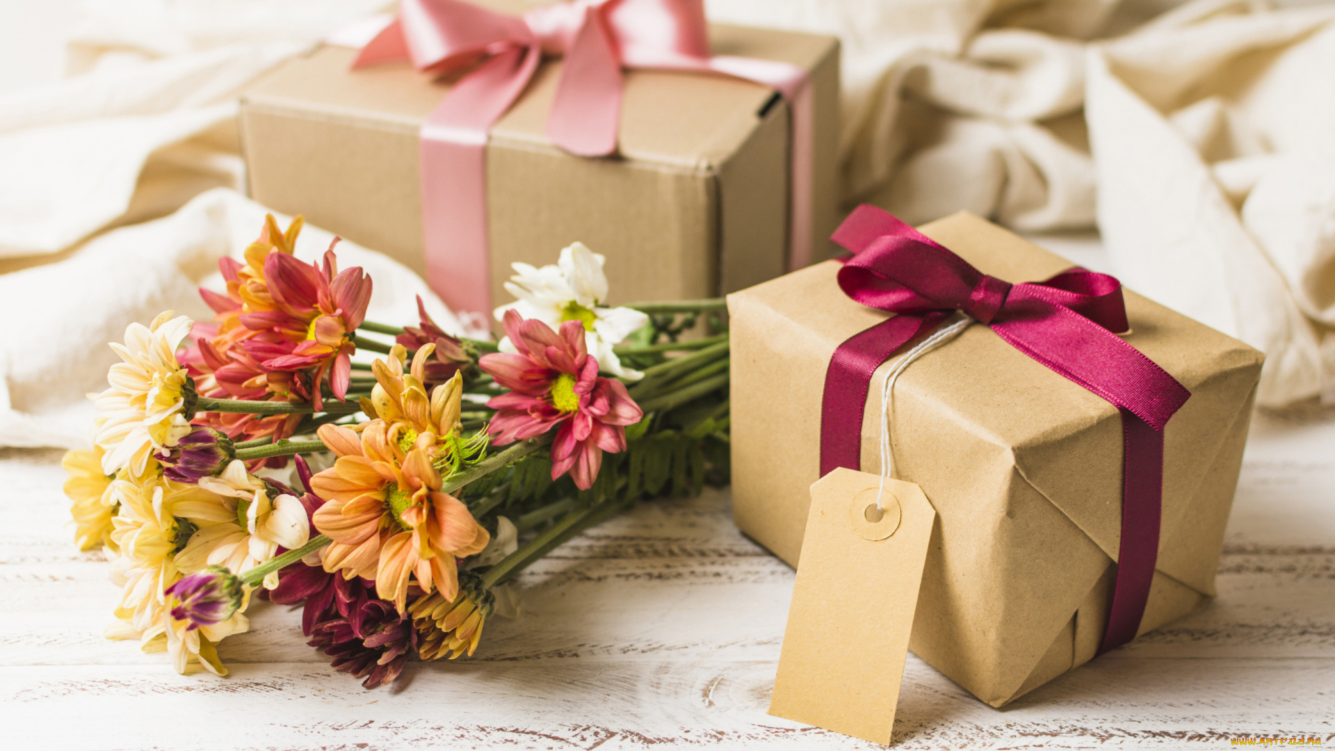 праздничные, подарки, и, коробочки, цветы, подарки, ленты, банты
