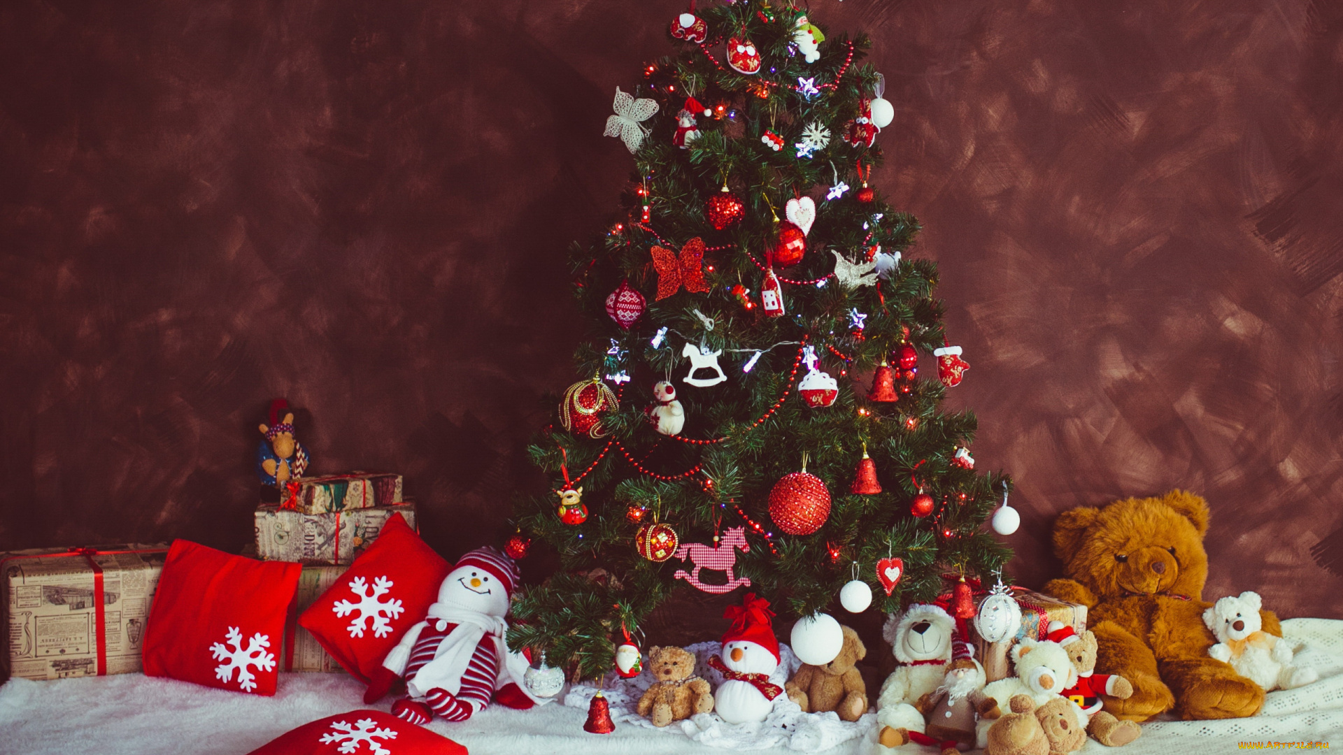 праздничные, ёлки, подушки, елка, игрушки, подарки