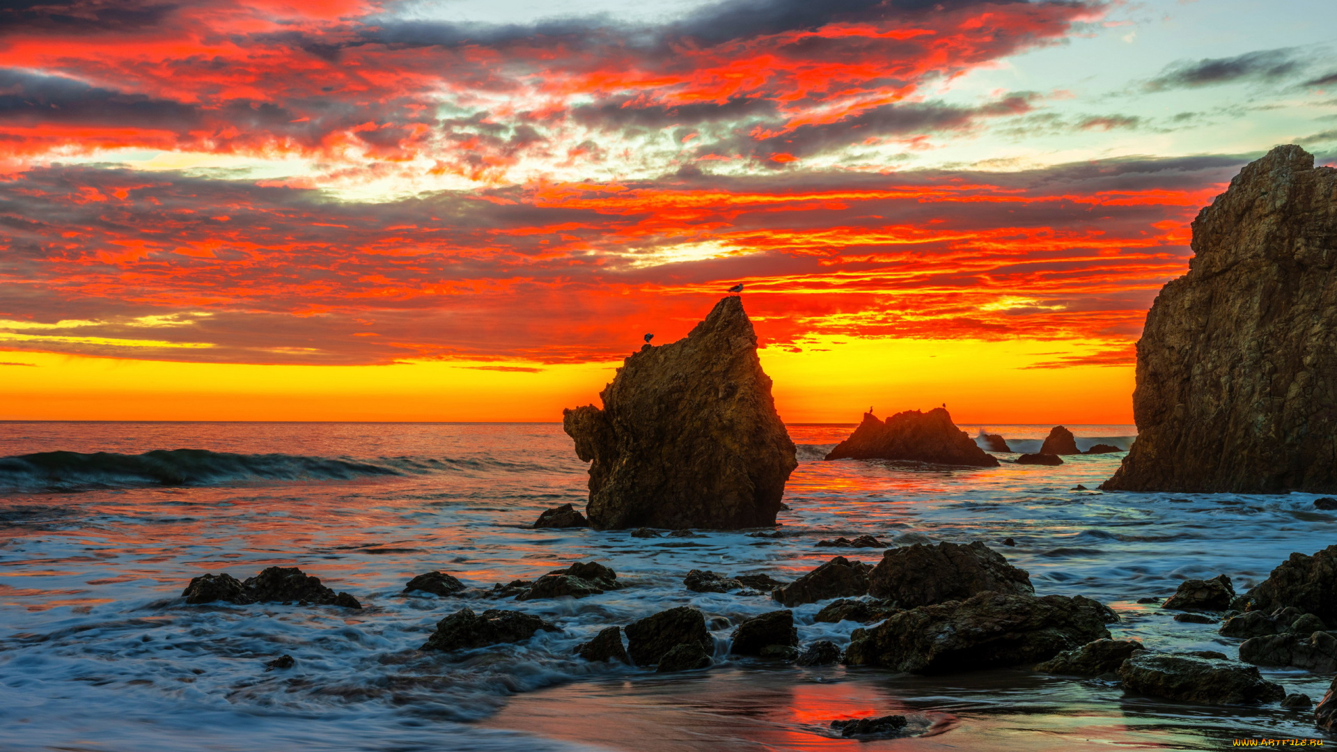 sunset, on, malibu, beach, california, природа, восходы, закаты, sunset, on, malibu, beach