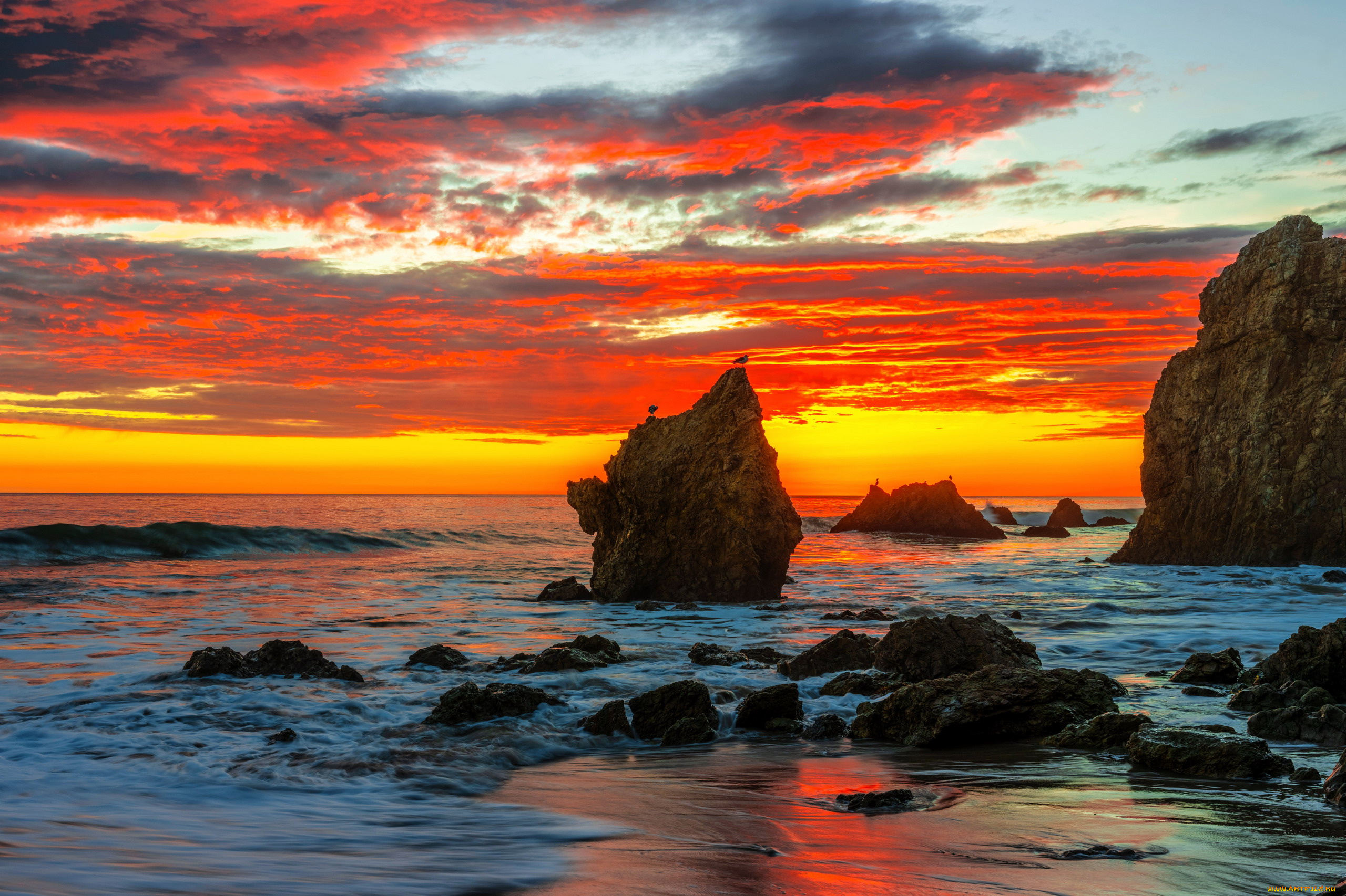 sunset, on, malibu, beach, california, природа, восходы, закаты, sunset, on, malibu, beach