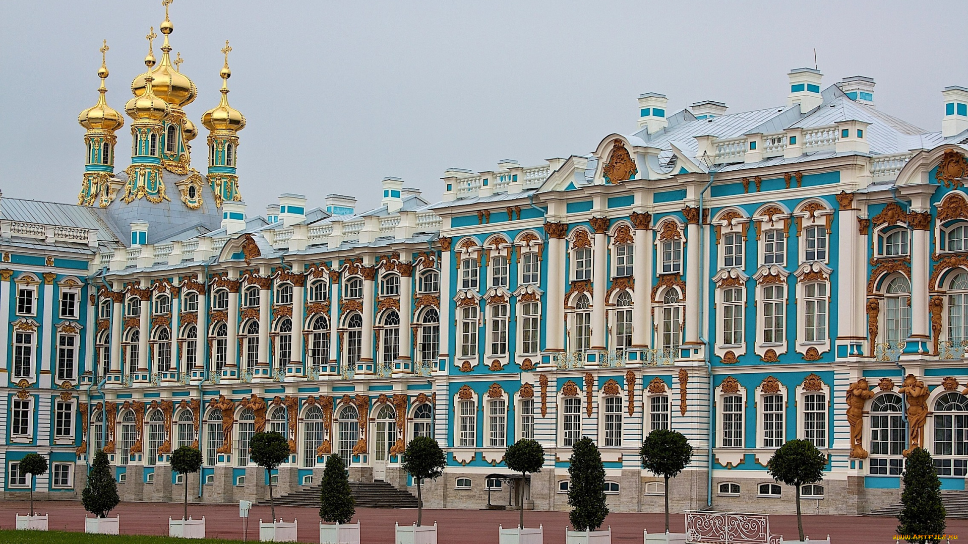 екатерининский, дворец, санкт, петербург, города, петергоф, россия, колонны, окна, купола