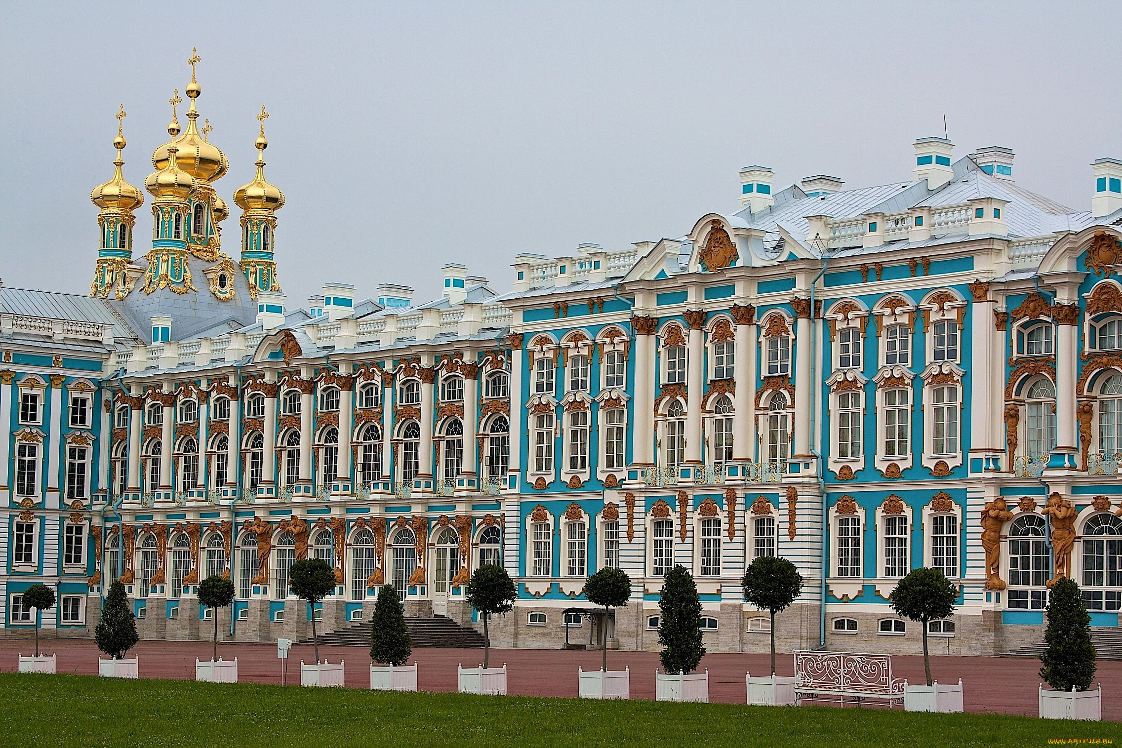 екатерининский, дворец, санкт, петербург, города, петергоф, россия, колонны, окна, купола