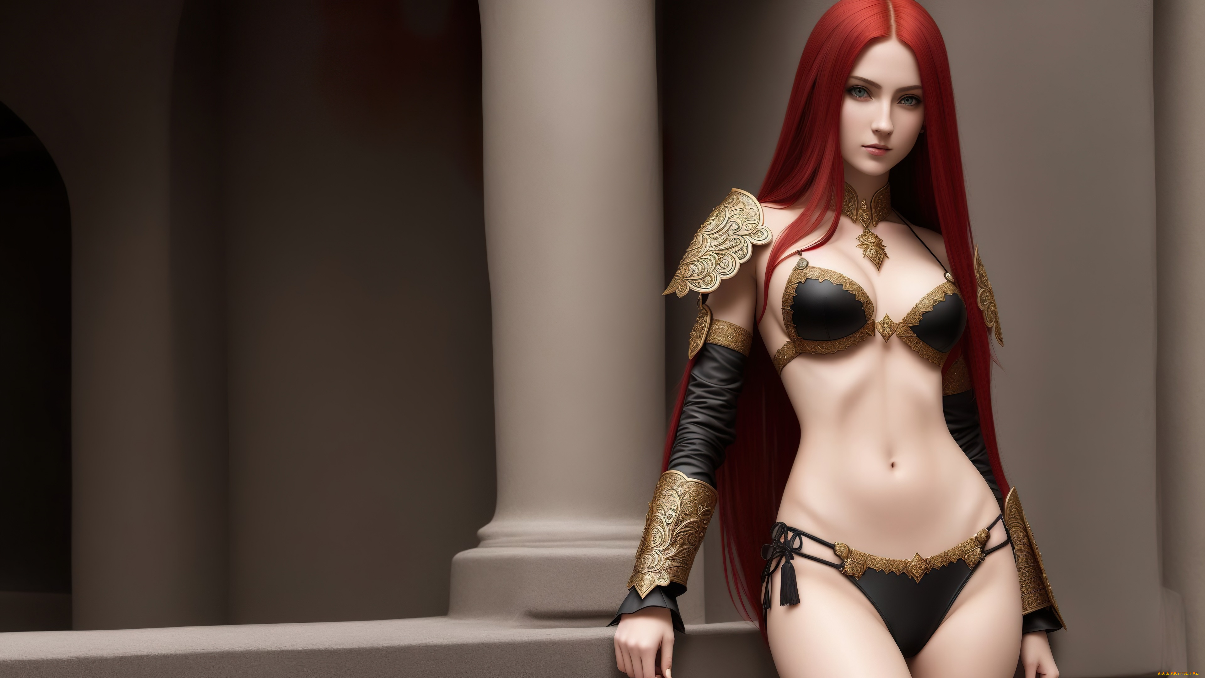 нейросеть, фэнтези, девушки, girl, fantasy, armor, red, hair, art, digital, stable, diffusion, neuronet, ai