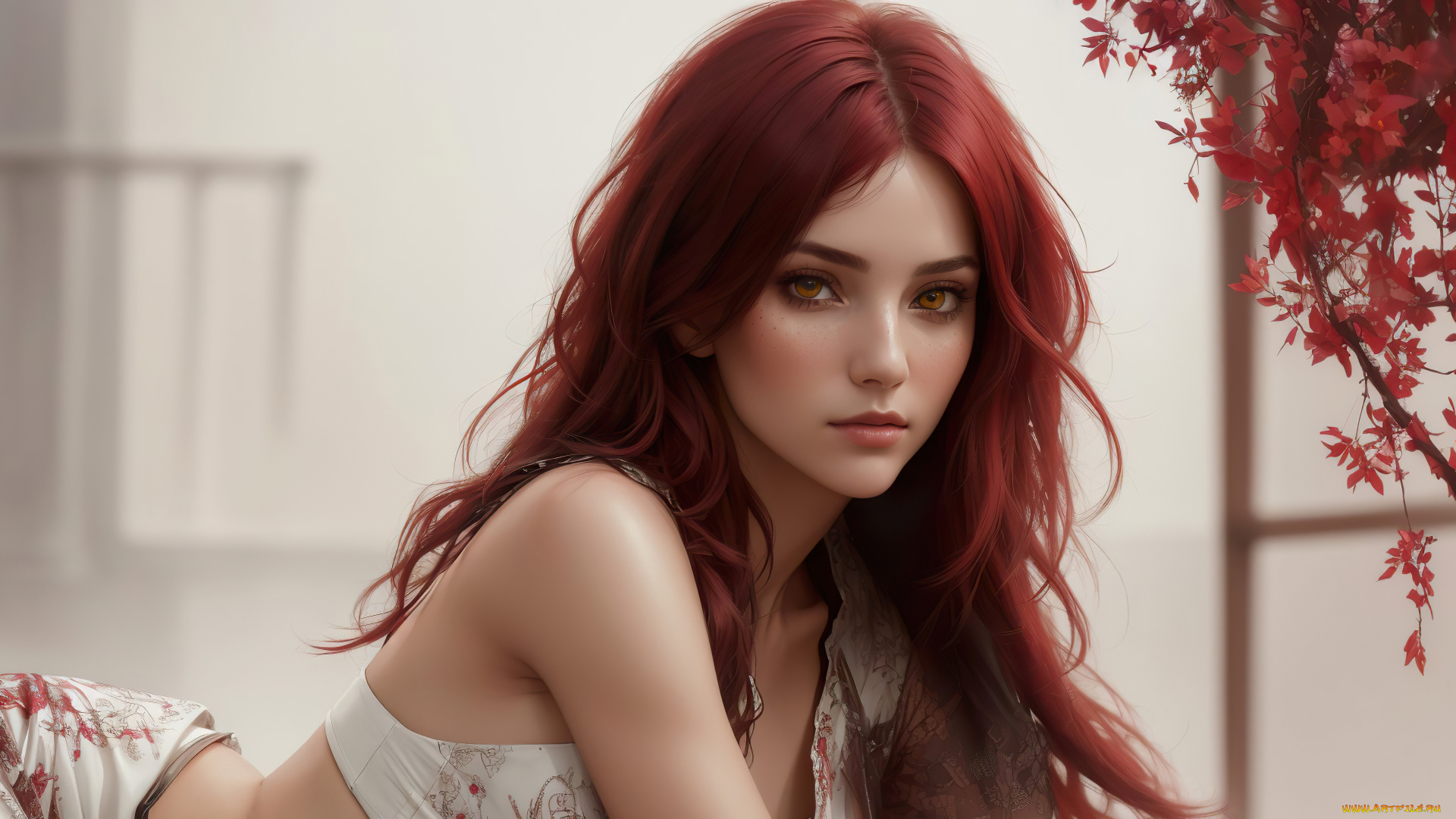 красотка, 3д, графика, люди, , people, girl, fantasy, red, hair, art, digital, stable, diffusion