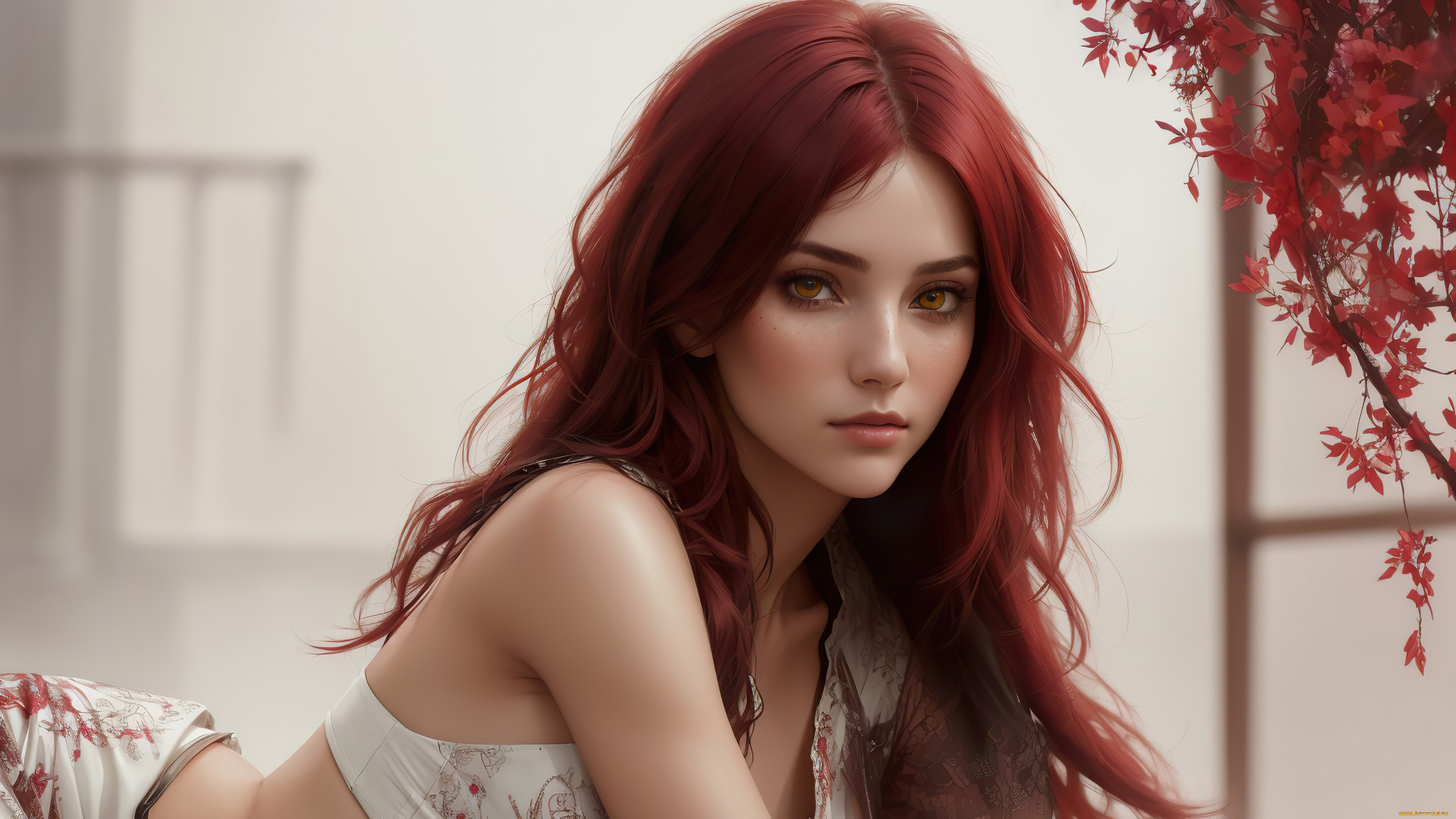 красотка, 3д, графика, люди, , people, girl, fantasy, red, hair, art, digital, stable, diffusion