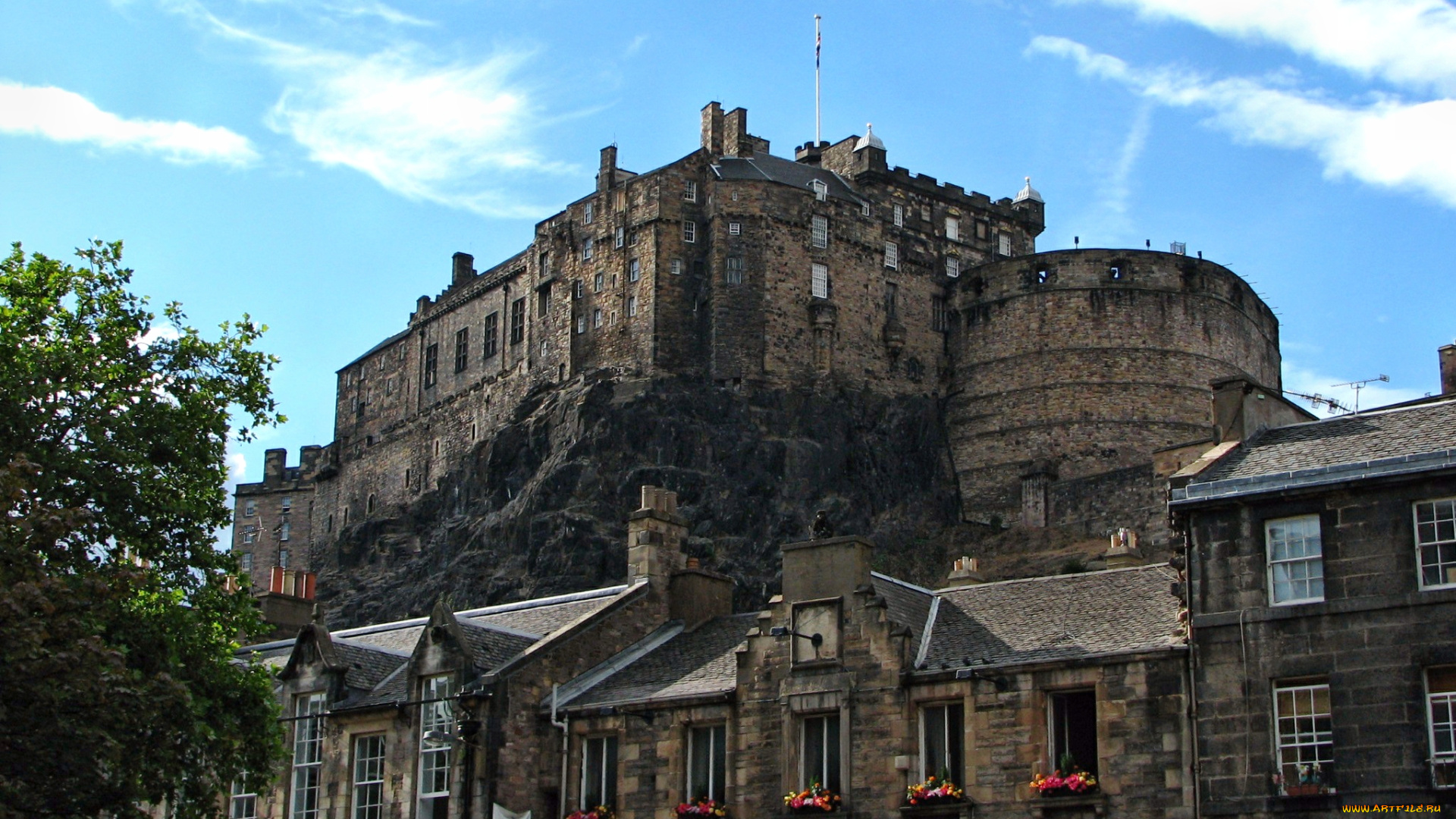 edinburgh, castle, города, эдинбург, шотландия, замок, холм, дома, город, башни, крепостные, стены