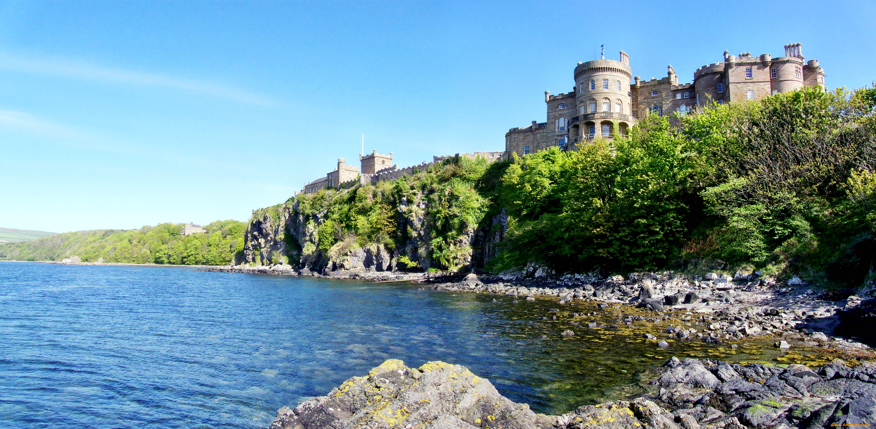 culzean, castle, from, the, sea, города, дворцы, замки, крепости, озеро, башни, стены, замок