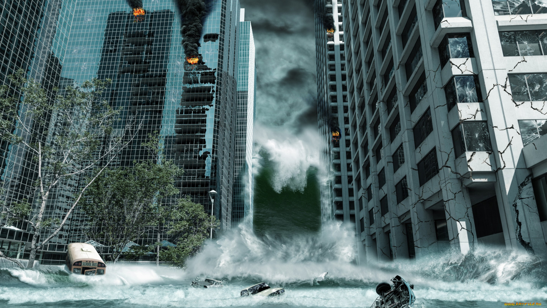 фэнтези, фотоарт, apocalypse, fantastic, flood, wave, armageddon, storm, tsunami, city, апокалипсис, город, небоскребы