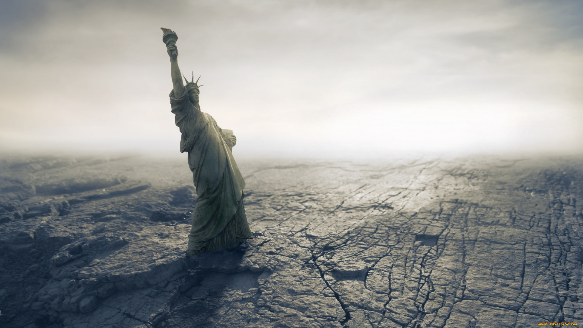 фэнтези, фотоарт, cracks, dry, пустыня, катастрофа, desert, апокалипсис, american, catastrophe, statue, of, liberty, disaster, fantastic, armageddon, apocalypse