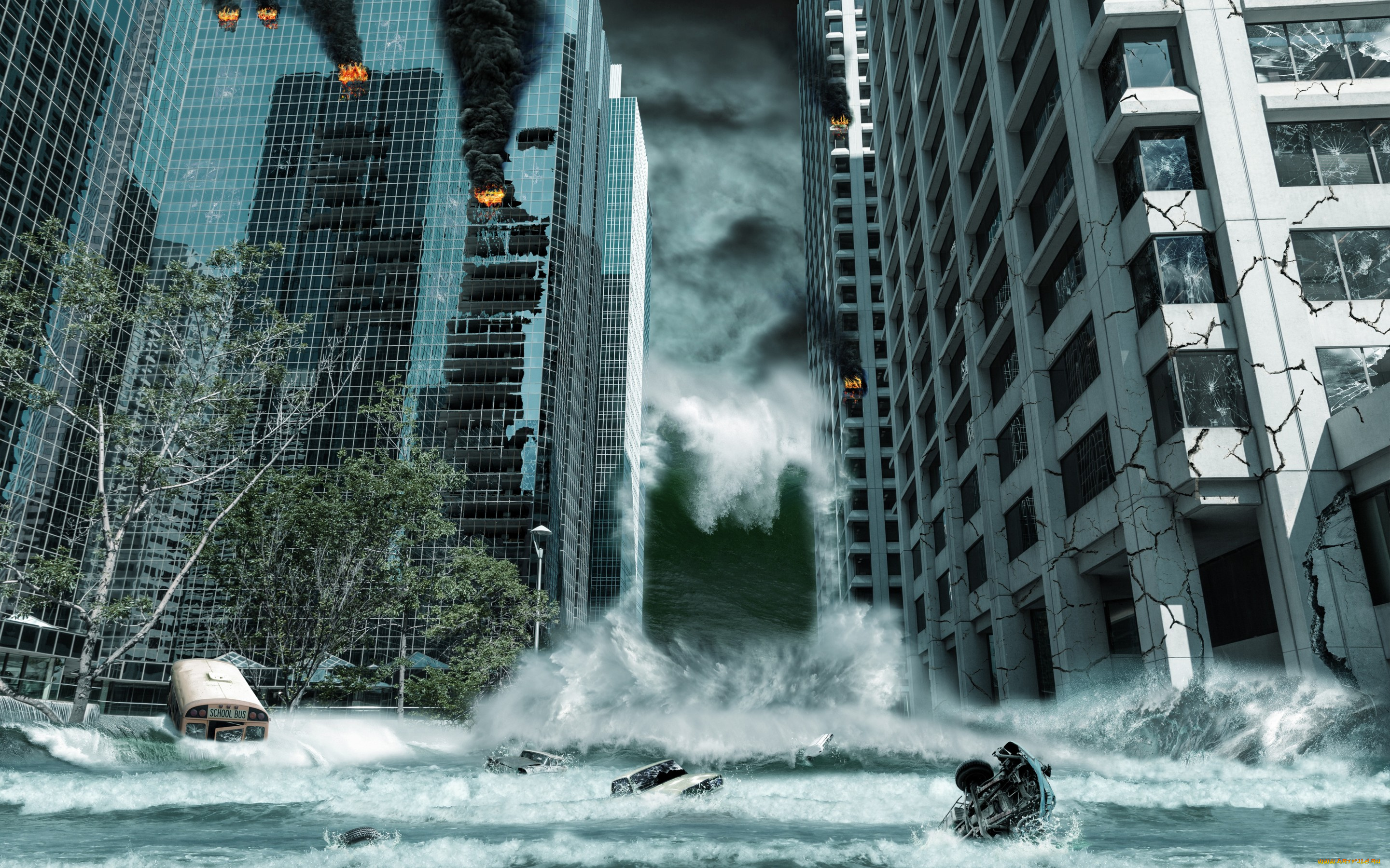 фэнтези, фотоарт, apocalypse, fantastic, flood, wave, armageddon, storm, tsunami, city, апокалипсис, город, небоскребы