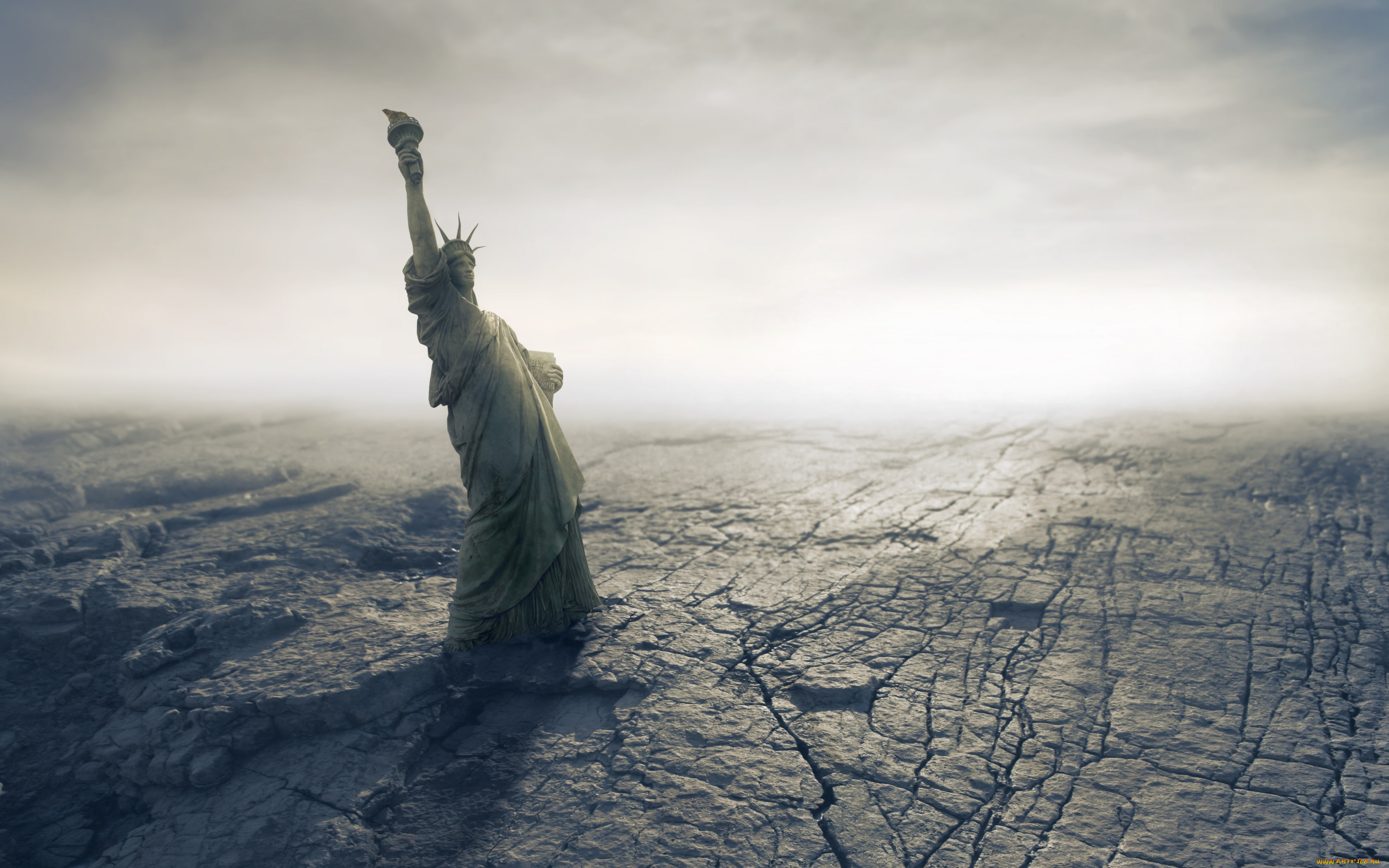 фэнтези, фотоарт, cracks, dry, пустыня, катастрофа, desert, апокалипсис, american, catastrophe, statue, of, liberty, disaster, fantastic, armageddon, apocalypse