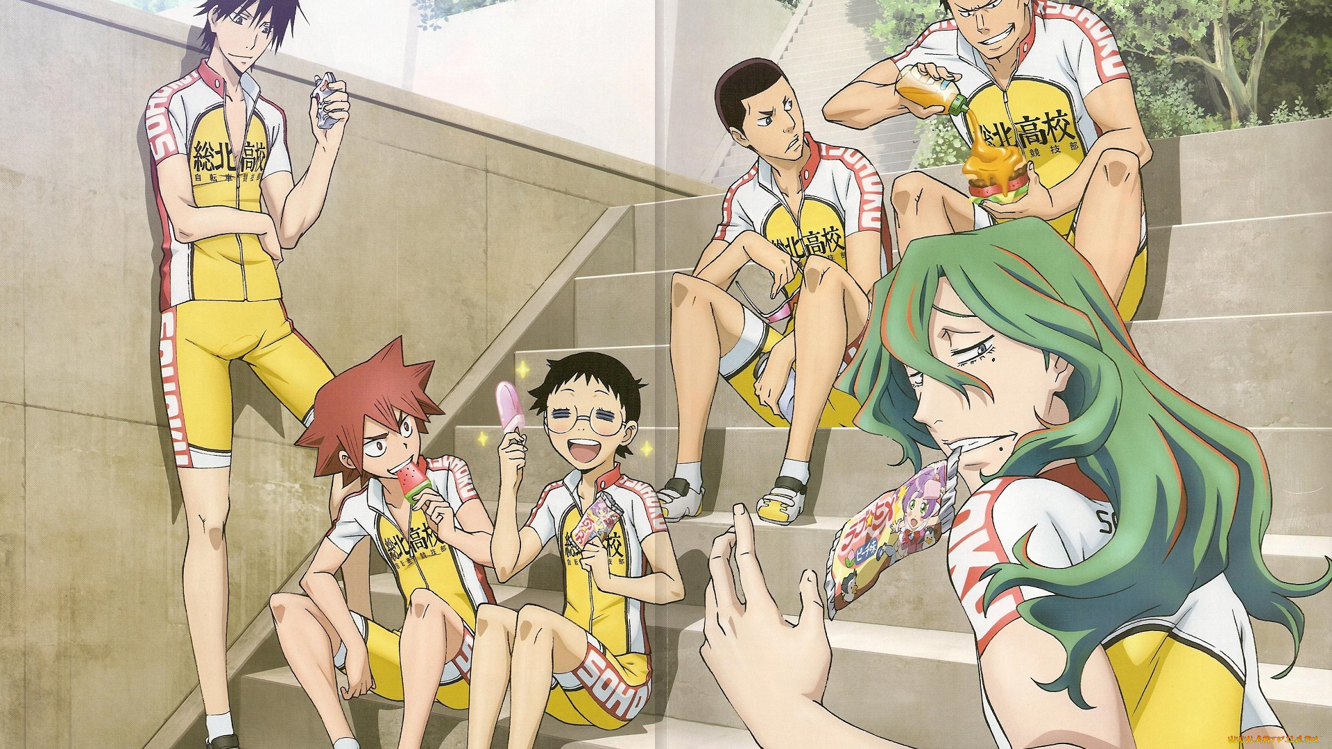 аниме, yowamushi, pedal, парни