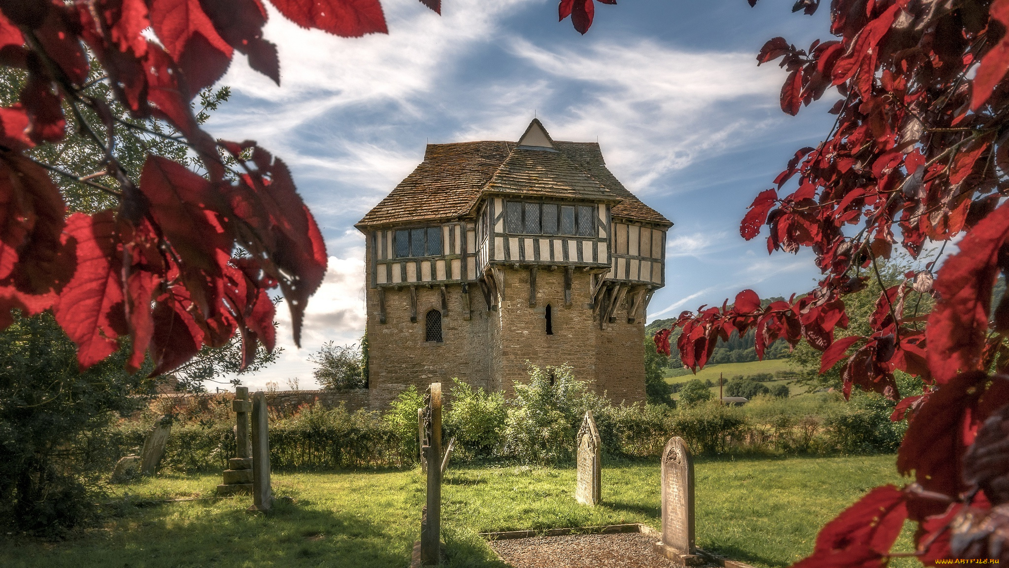 города, замки, англии, листья, осень, stokesay, castle, англия, замок