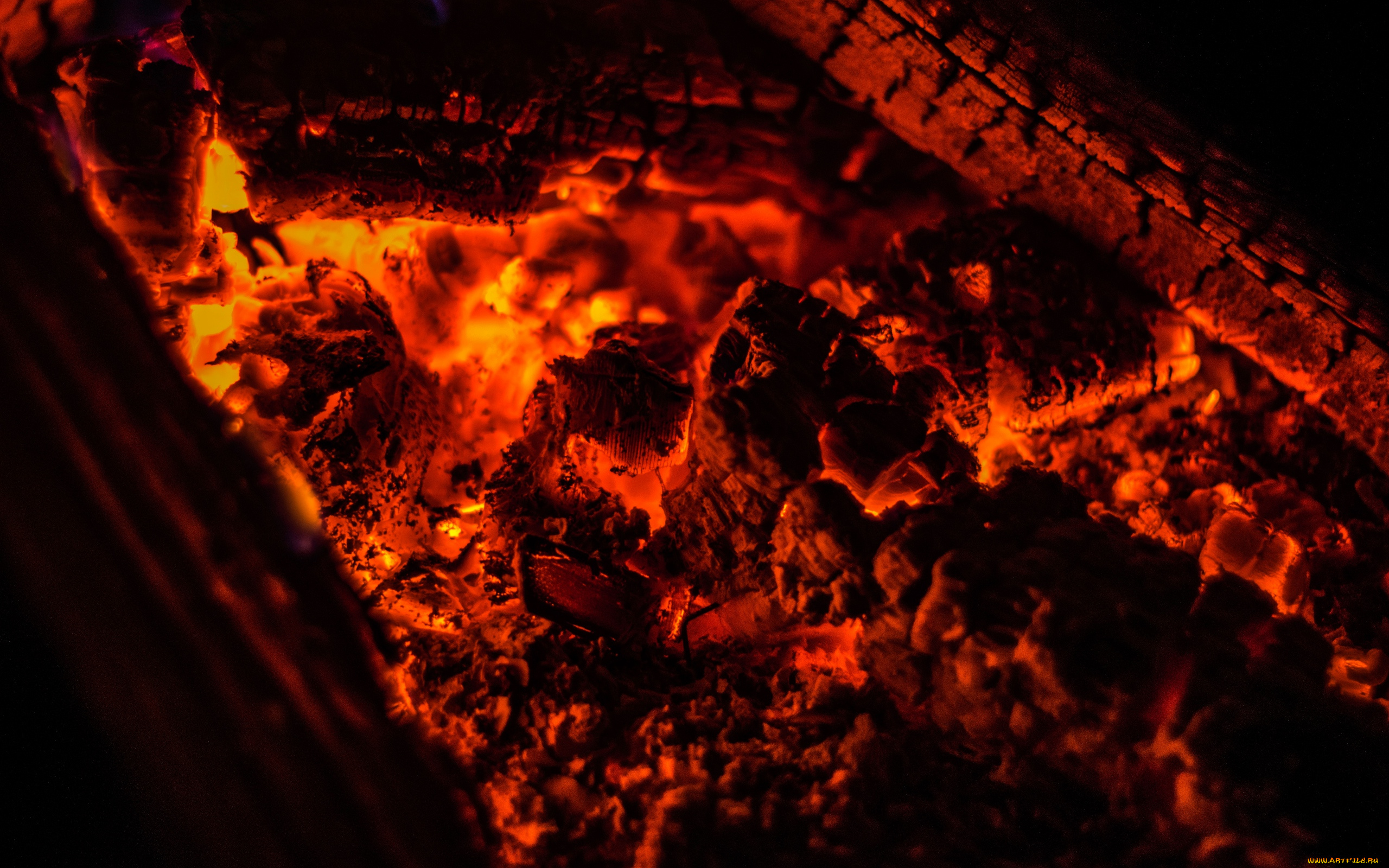 природа, огонь, угли, пламя