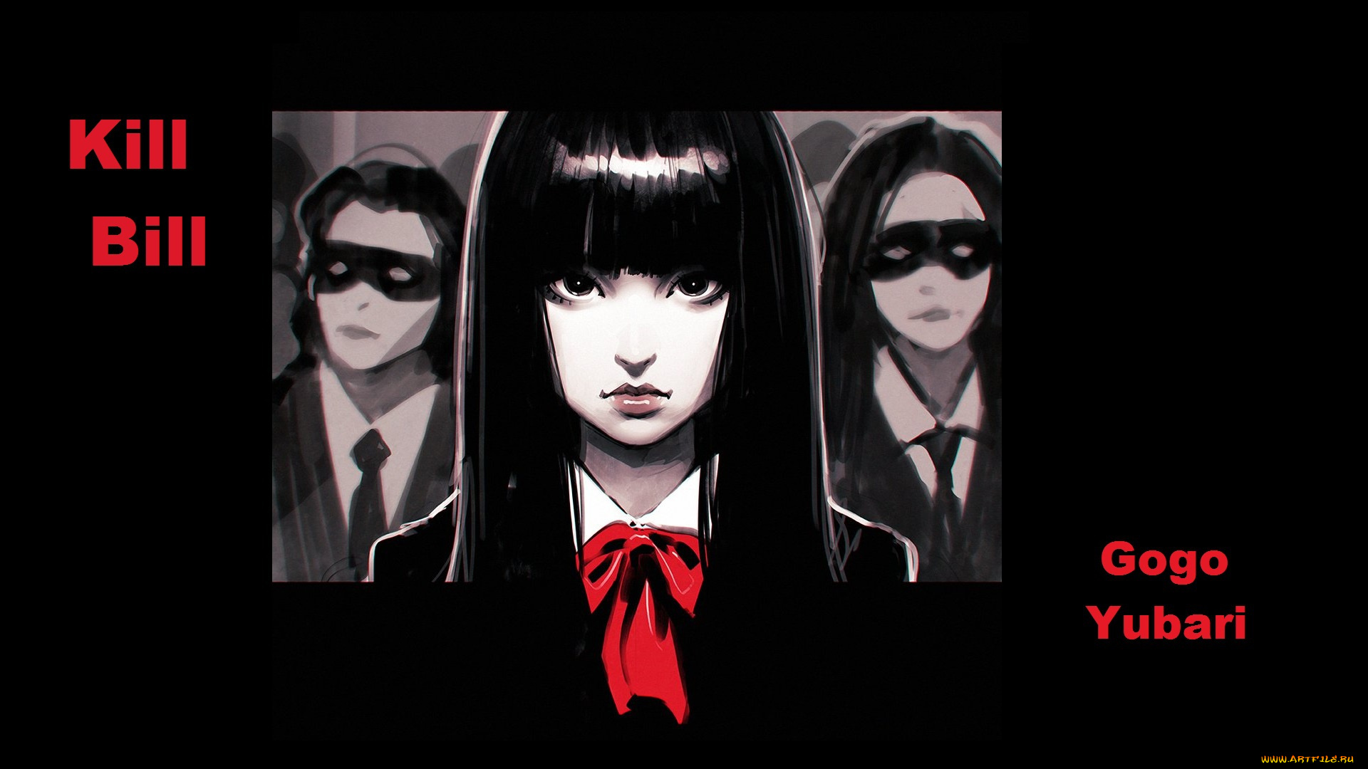 рисованное, кино, школьница, gogo, yubari, черная, маска, убить, билла, злобный, взгляд, art, наемница, kill, bill, убийца, илья, кувшинов