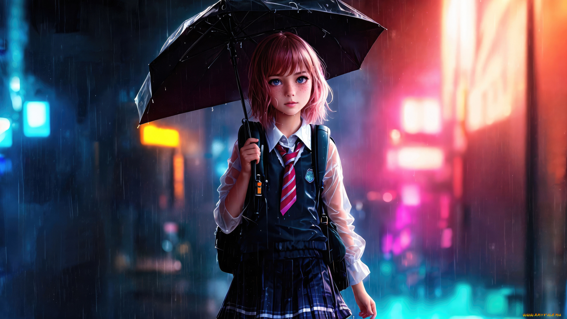 рисованное, люди, девочка, зонт, форма, дождь