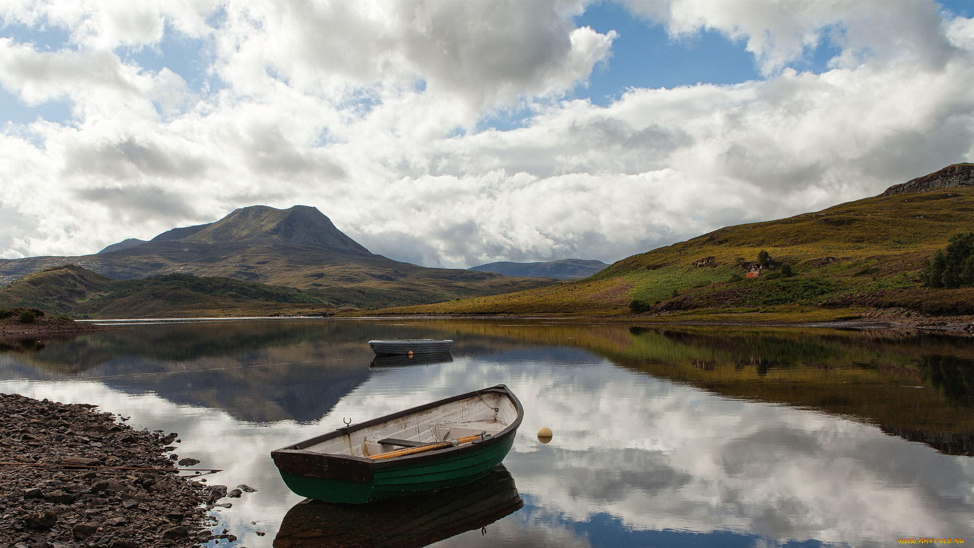 корабли, лодки, шлюпки, холмы, камни, берег, scotland, лодка, вода, озеро