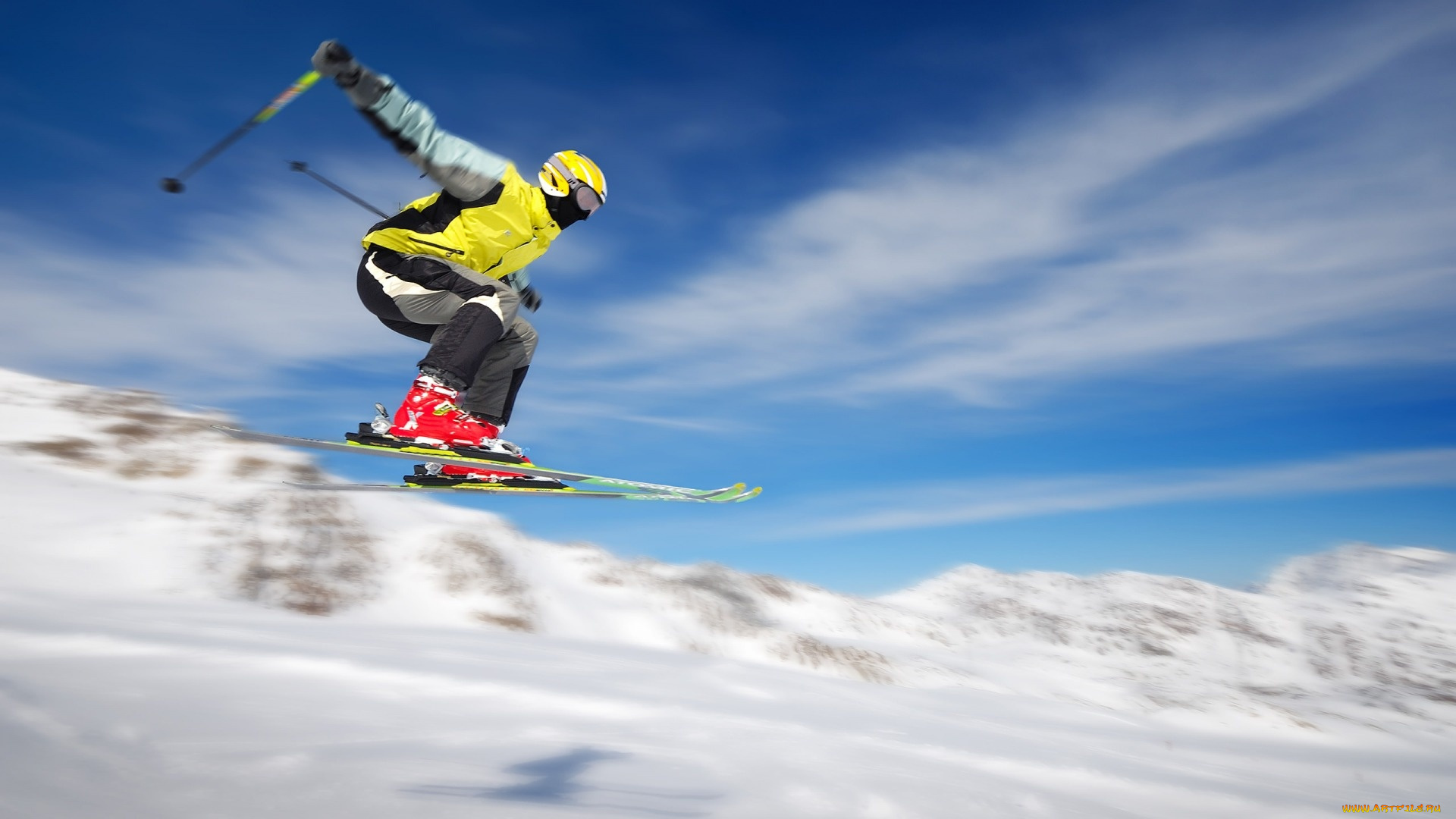 спорт, лыжный, лыжи, снег, полет