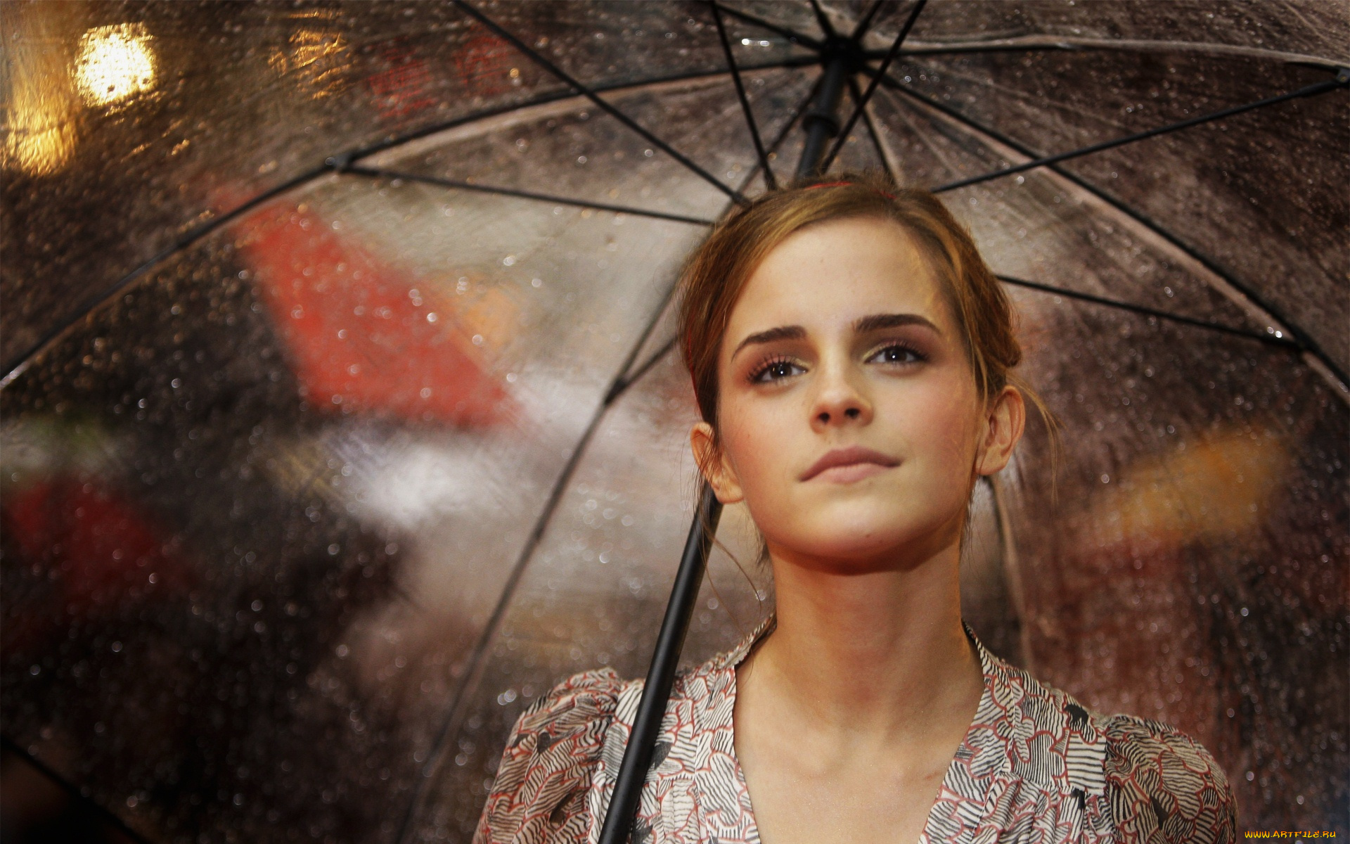 Emma, Watson, девушки, зонт, дождь