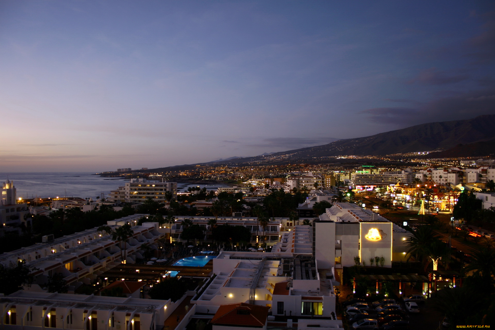 tenerife, испания, города, огни, ночного, ночь