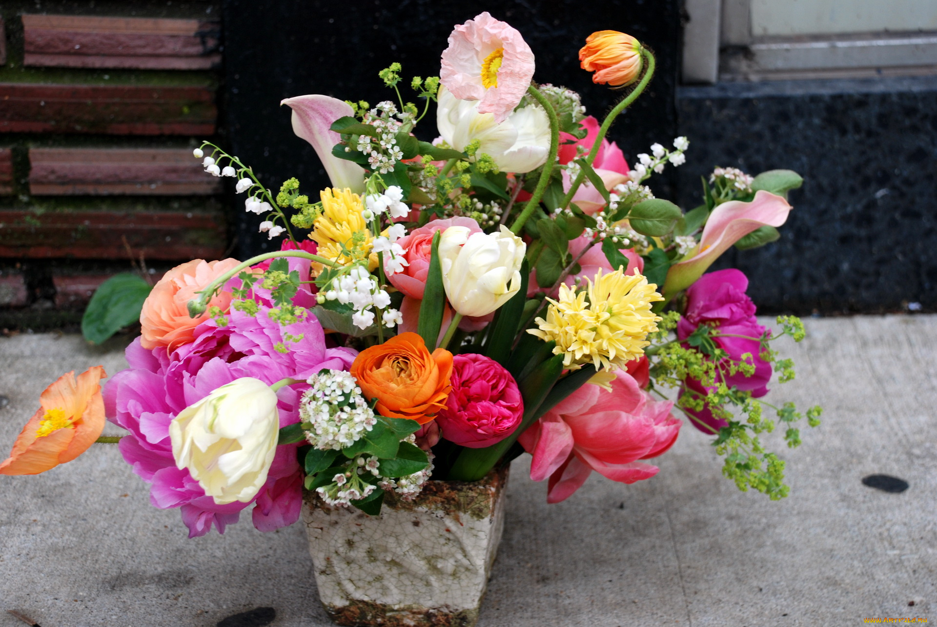 цветы, букеты, композиции, ландыши, пионы, тюльпаны, букет, маки