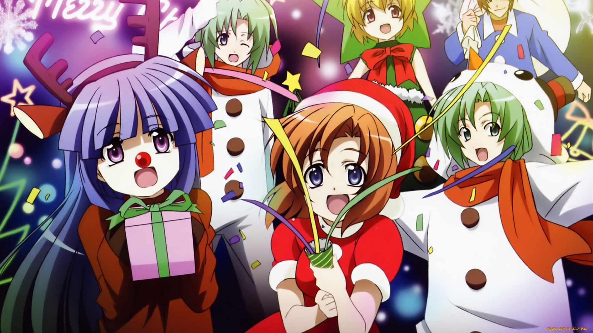 аниме, higurashi, no, naku, koro, ni, девушки, ryuuguu, rena, furude, rika, sonozaki, mion, houjou, satoko, shion, maebara, keiichi