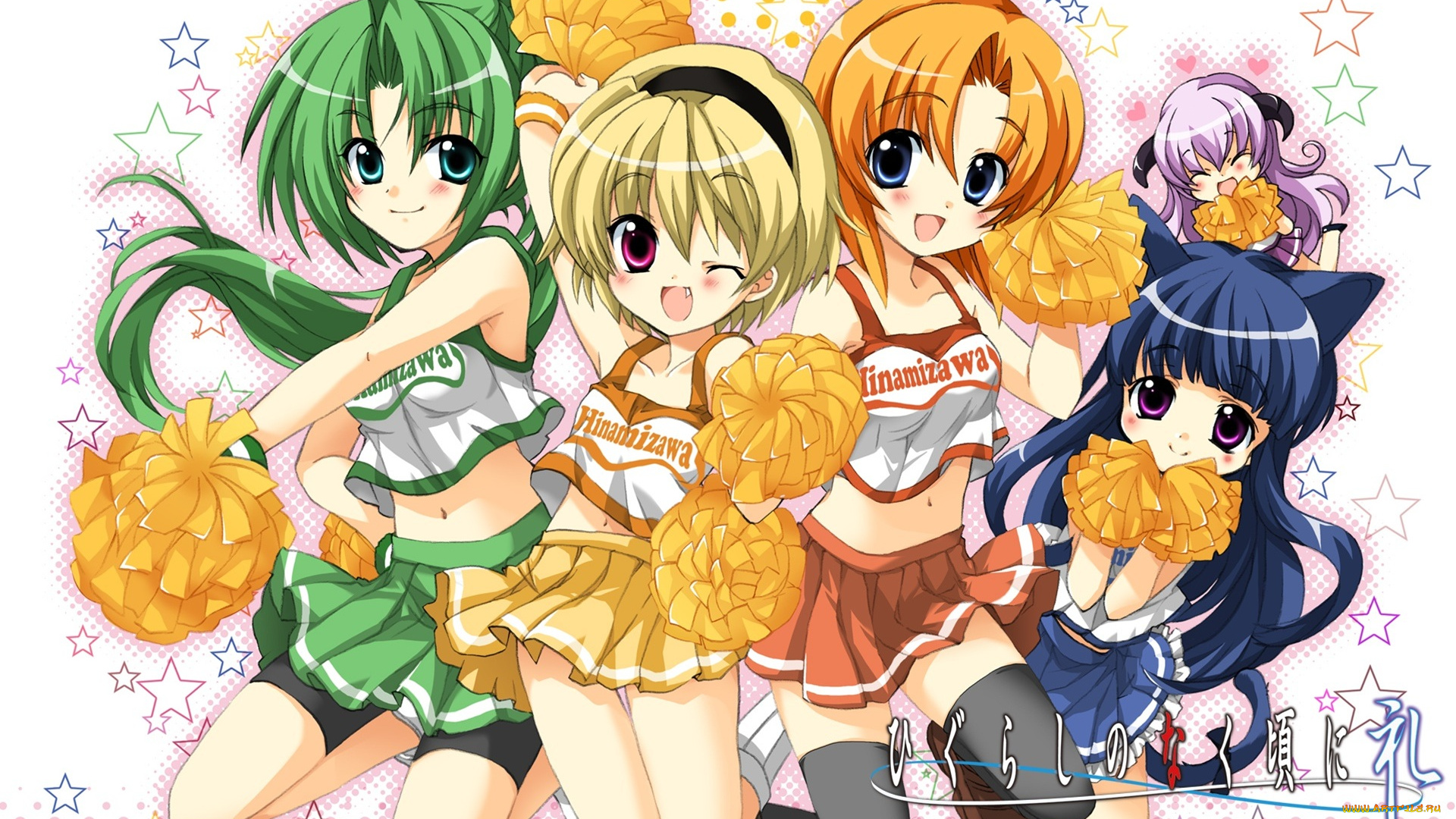 аниме, higurashi, no, naku, koro, ni, девушки, ryuuguu, rena, sonozaki, mion, houjou, satoko, furude, rika, hanyuu