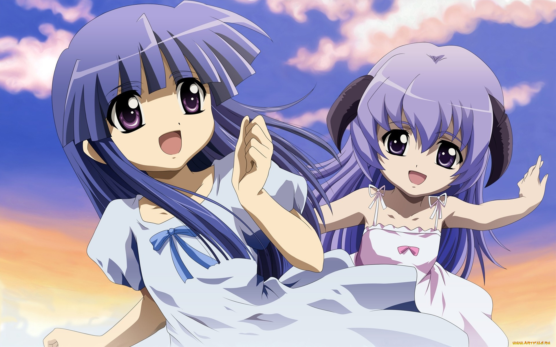 аниме, higurashi, no, naku, koro, ni, облака, девушки, furude, rika, hanyuu