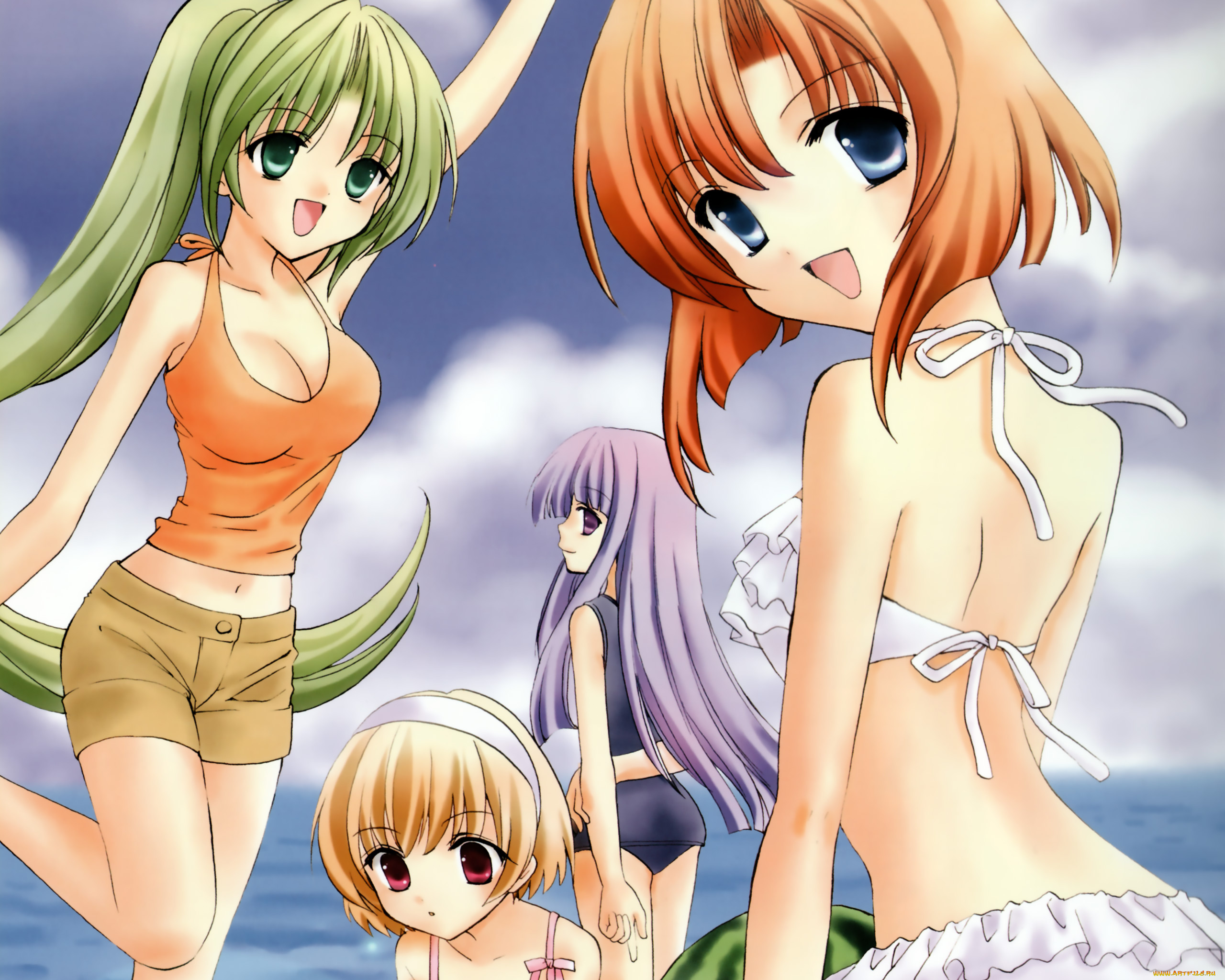 аниме, higurashi, no, naku, koro, ni, девушки, ryuuguu, rena, sonozaki, mion, furude, rika, houjou, satoko