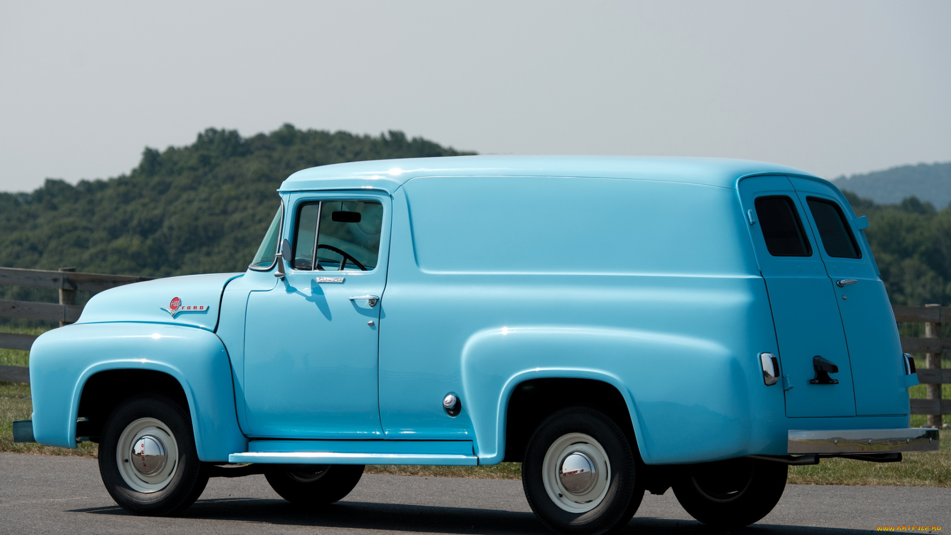 автомобили, ford, f-100, голубой, 82, panel, custom, cab, 1956г