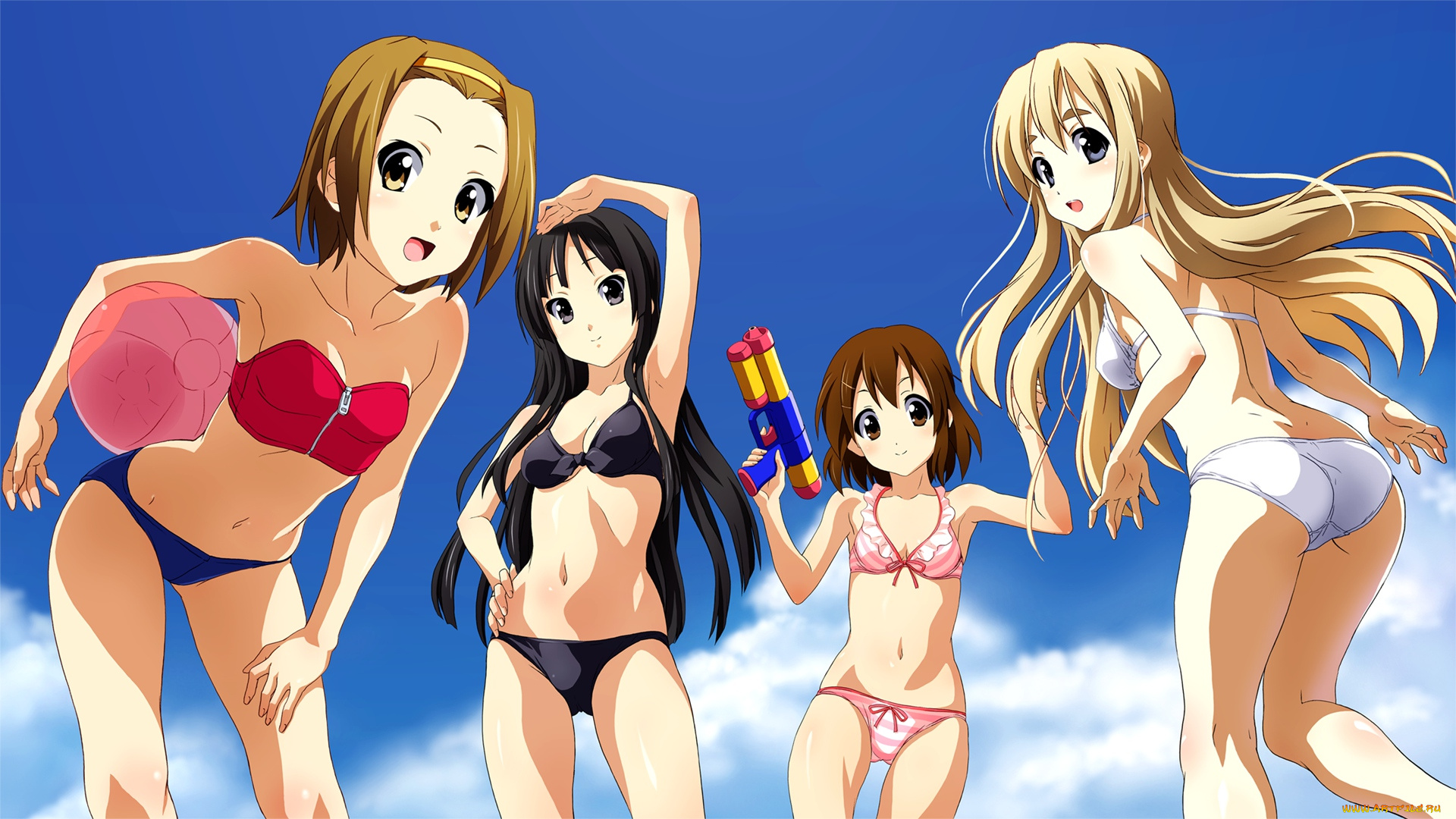 аниме, k-on, мяч, фон, взгляд, девушки