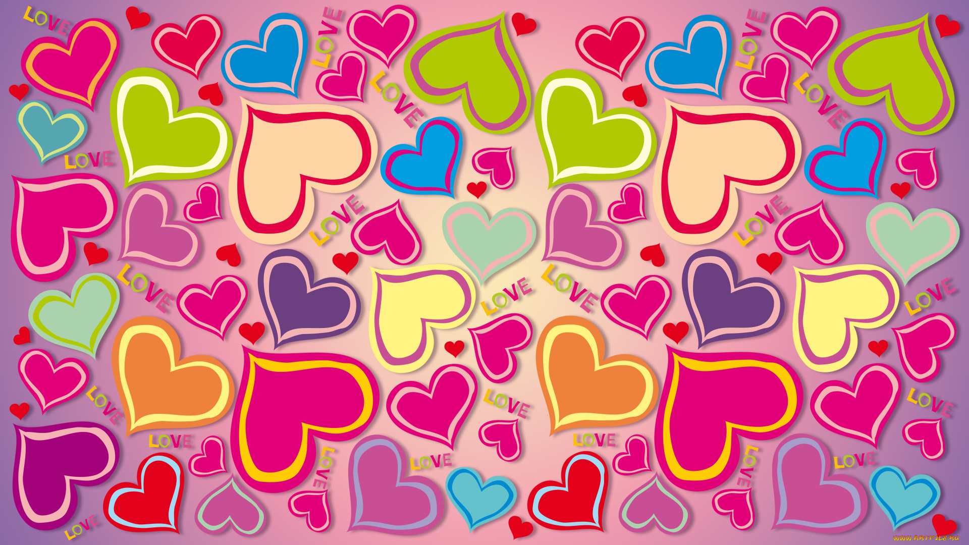 праздничные, день, святого, валентина, , сердечки, , любовь, rainbow, colorful, сердечки, background, gradient, love, hearts, любовь