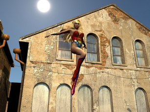 Картинка 3д+графика фантазия+ fantasy девушка полет супермен фон взгляд