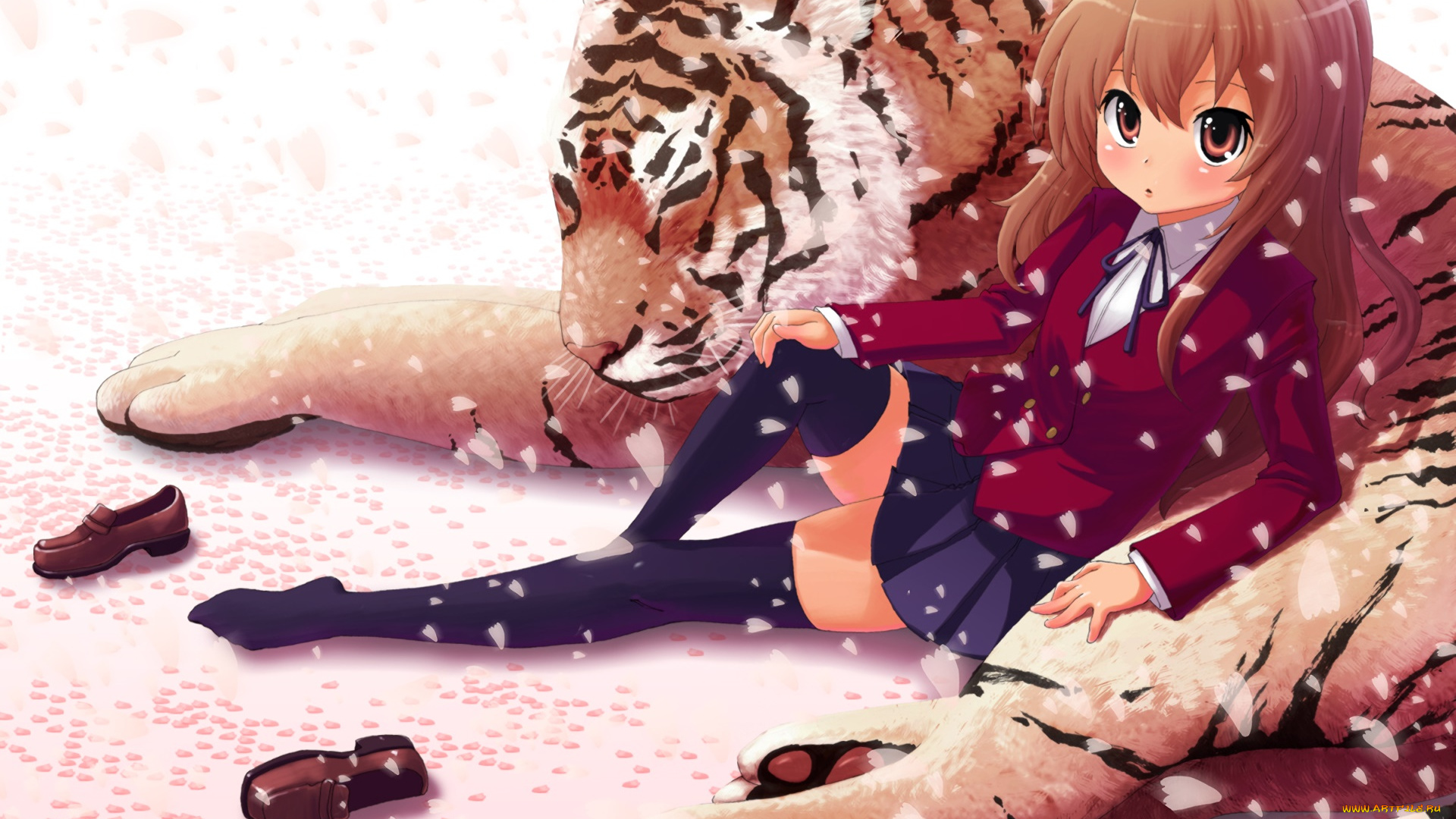 аниме, toradora, девушка, взгляд, фон