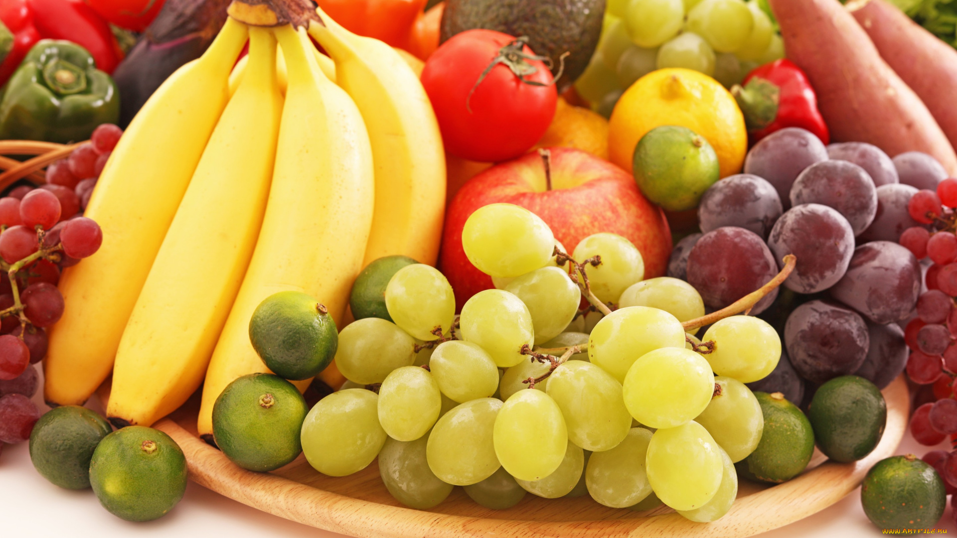 еда, фрукты, , ягоды, vegetables, яблоко, tomato, помидор, grapes, бананы, виноград, pepper, перец, bananas, fruit, apple