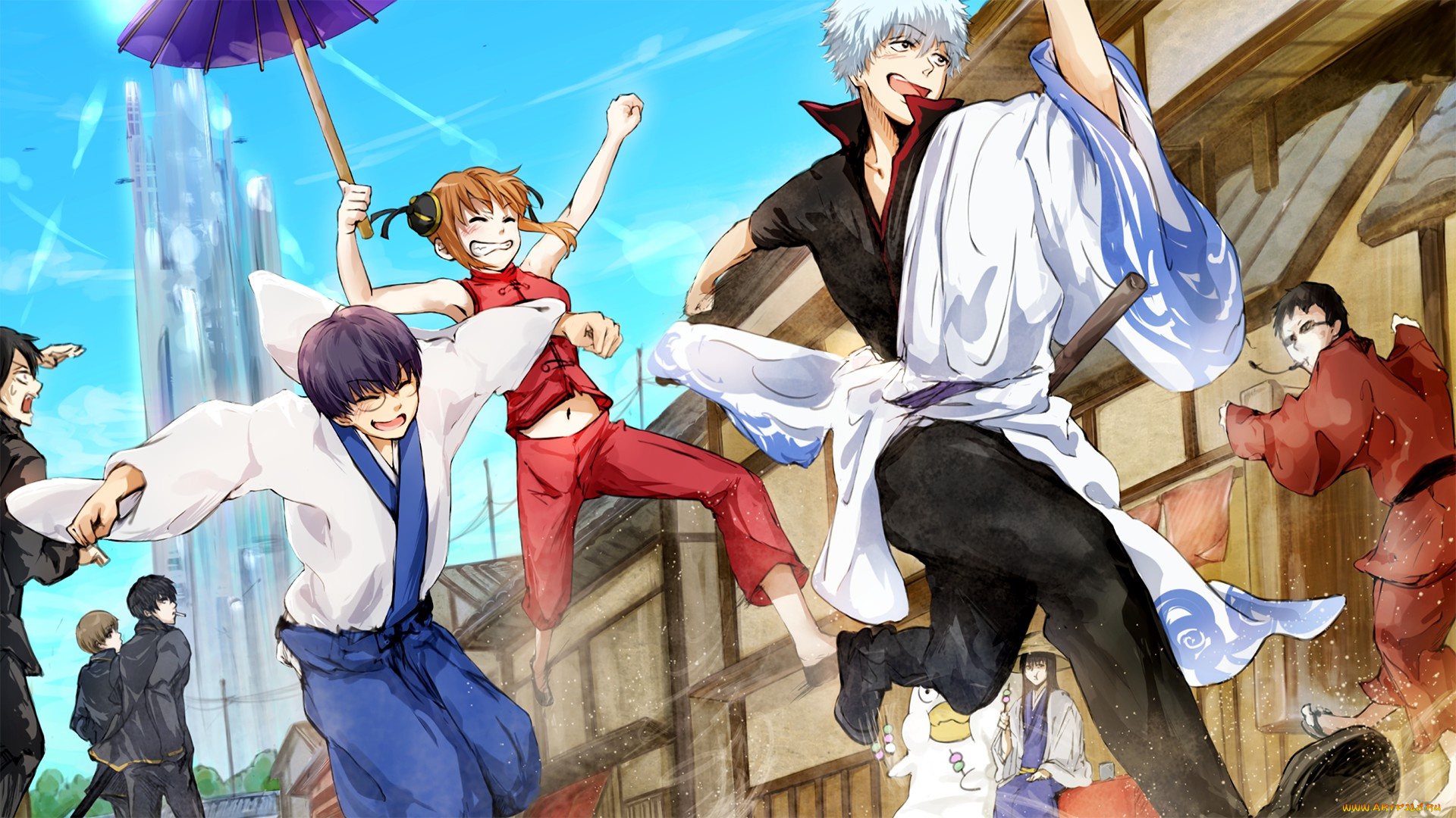 аниме, gintama, группа, парни, арт