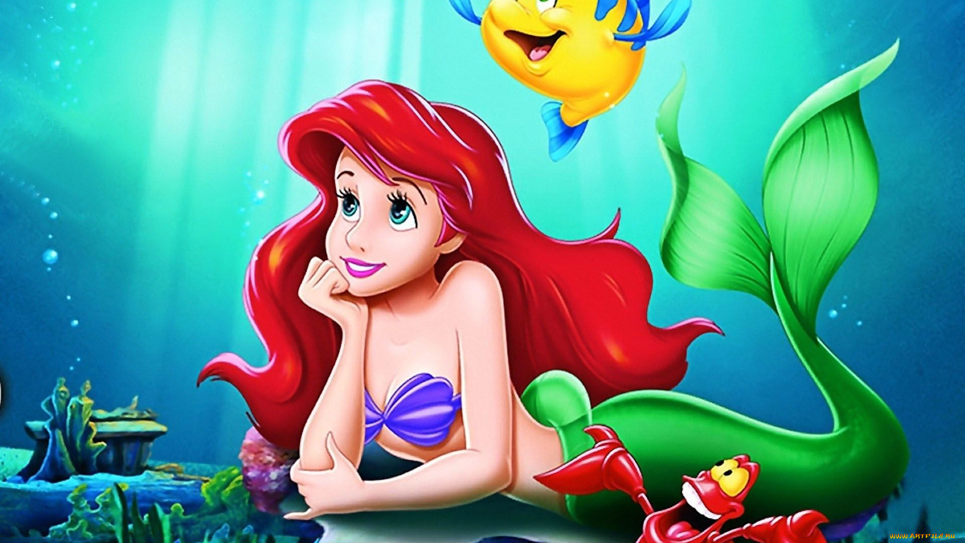 мультфильмы, the, little, mermaid, русалочка, ариэль, рыба, краб