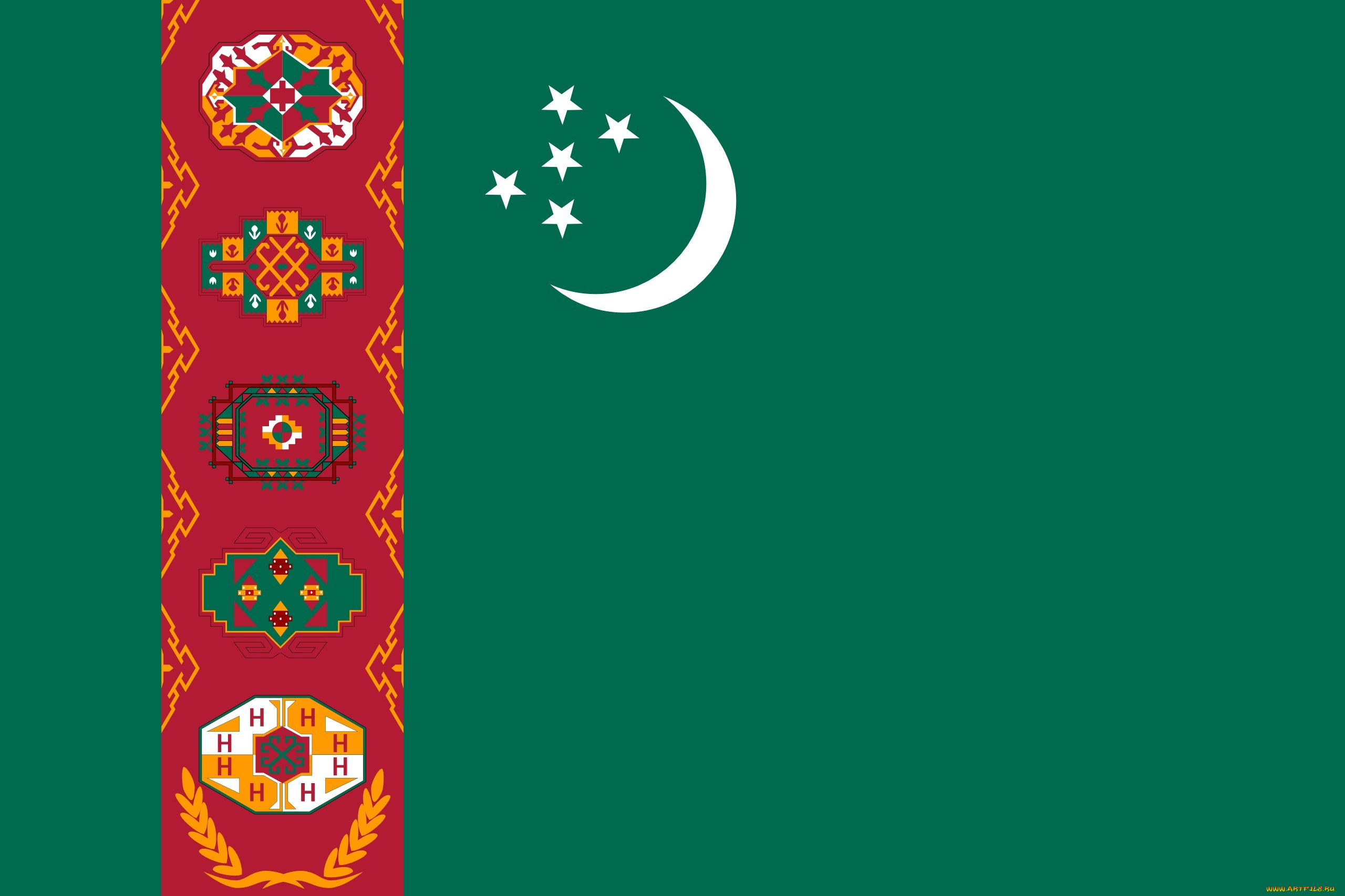туркменистан, разное, флаги, гербы, зеленый, полумесяц, звезды