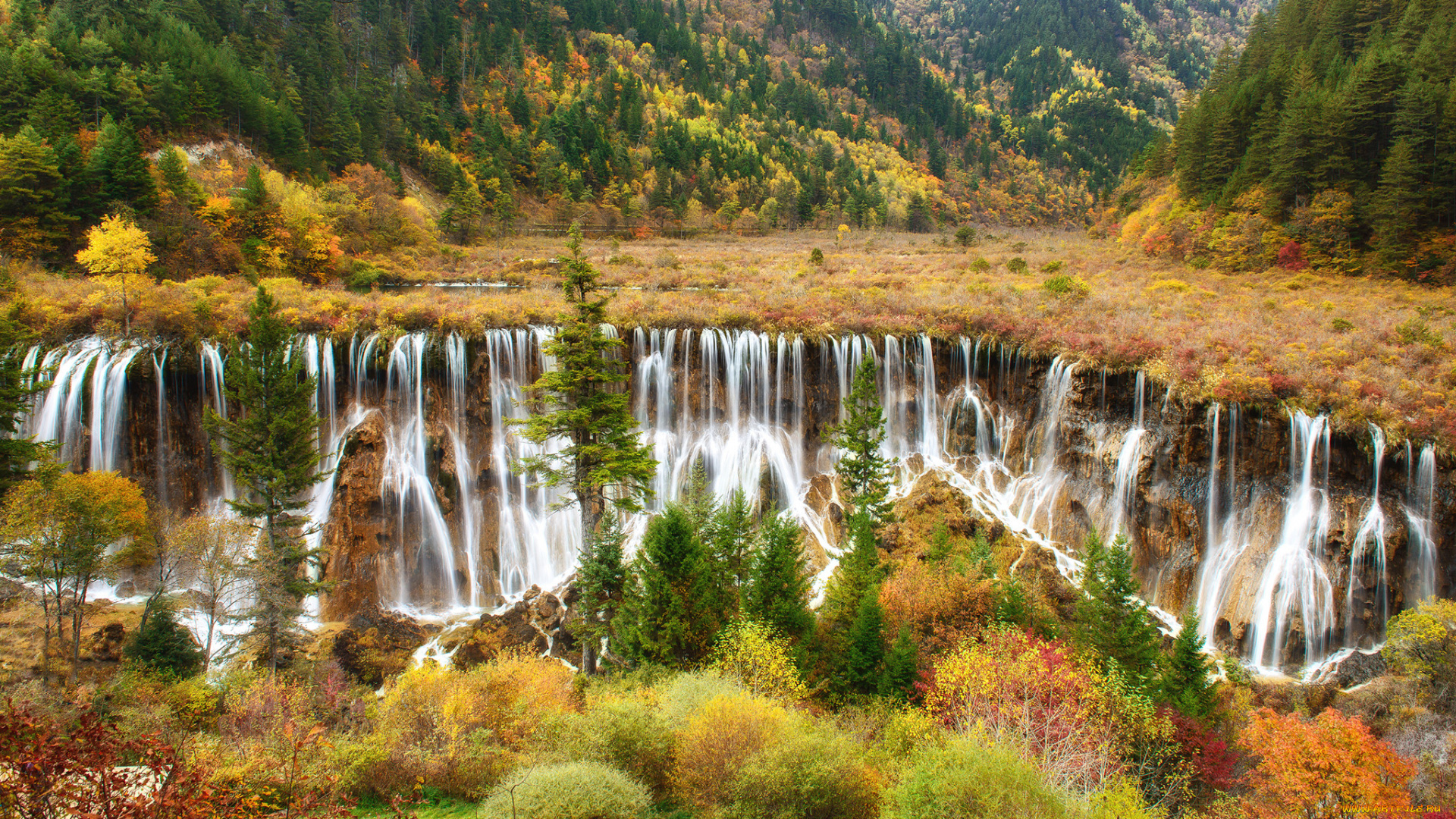 природа, водопады, водопад, река, лес