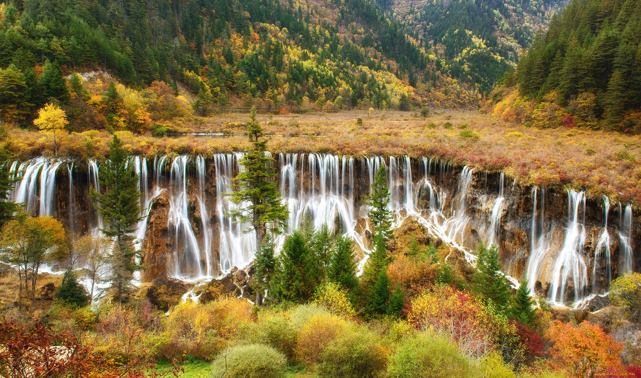 природа, водопады, водопад, река, лес